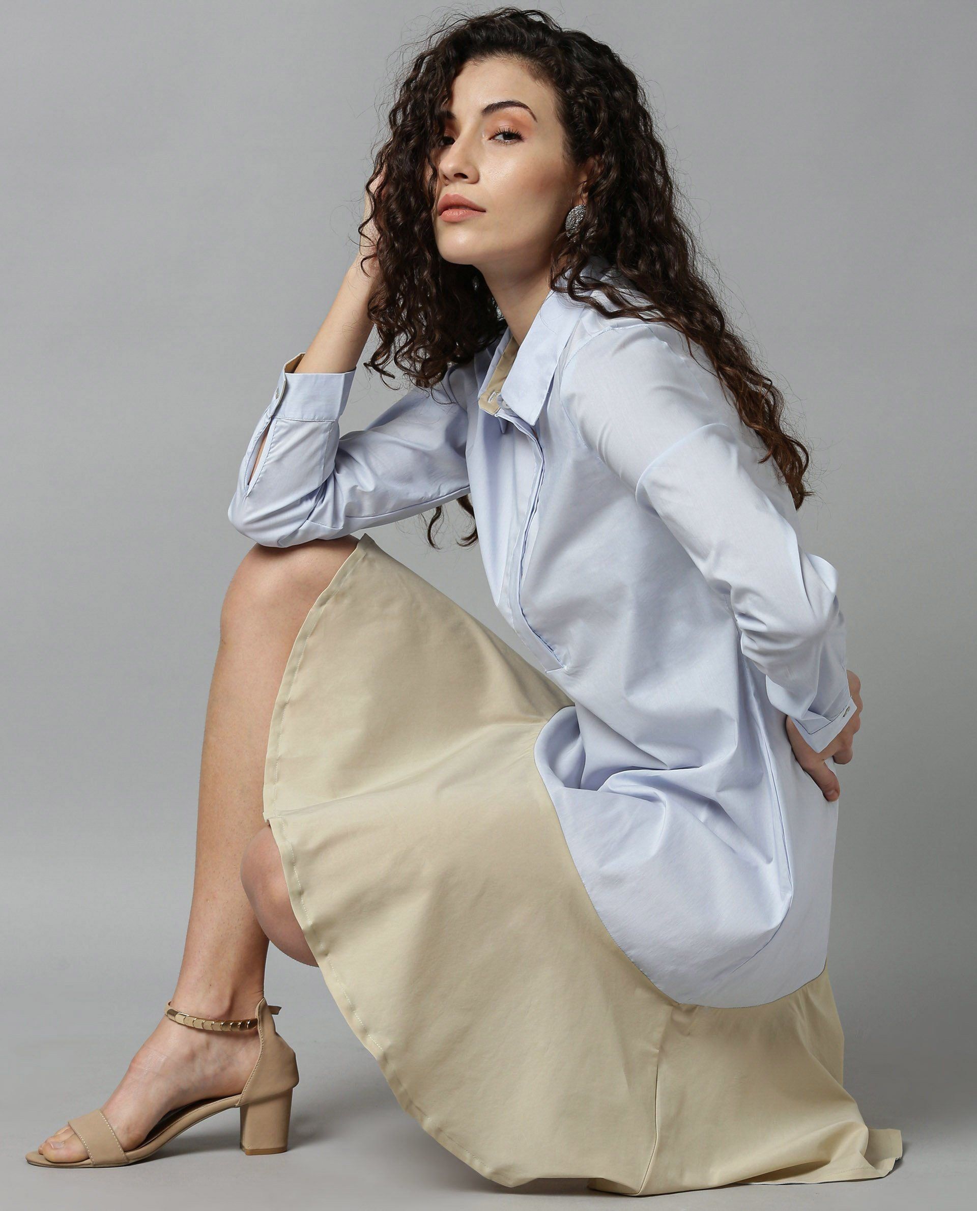 Rareism Women Dahlia Blue Dress Full Sleeves