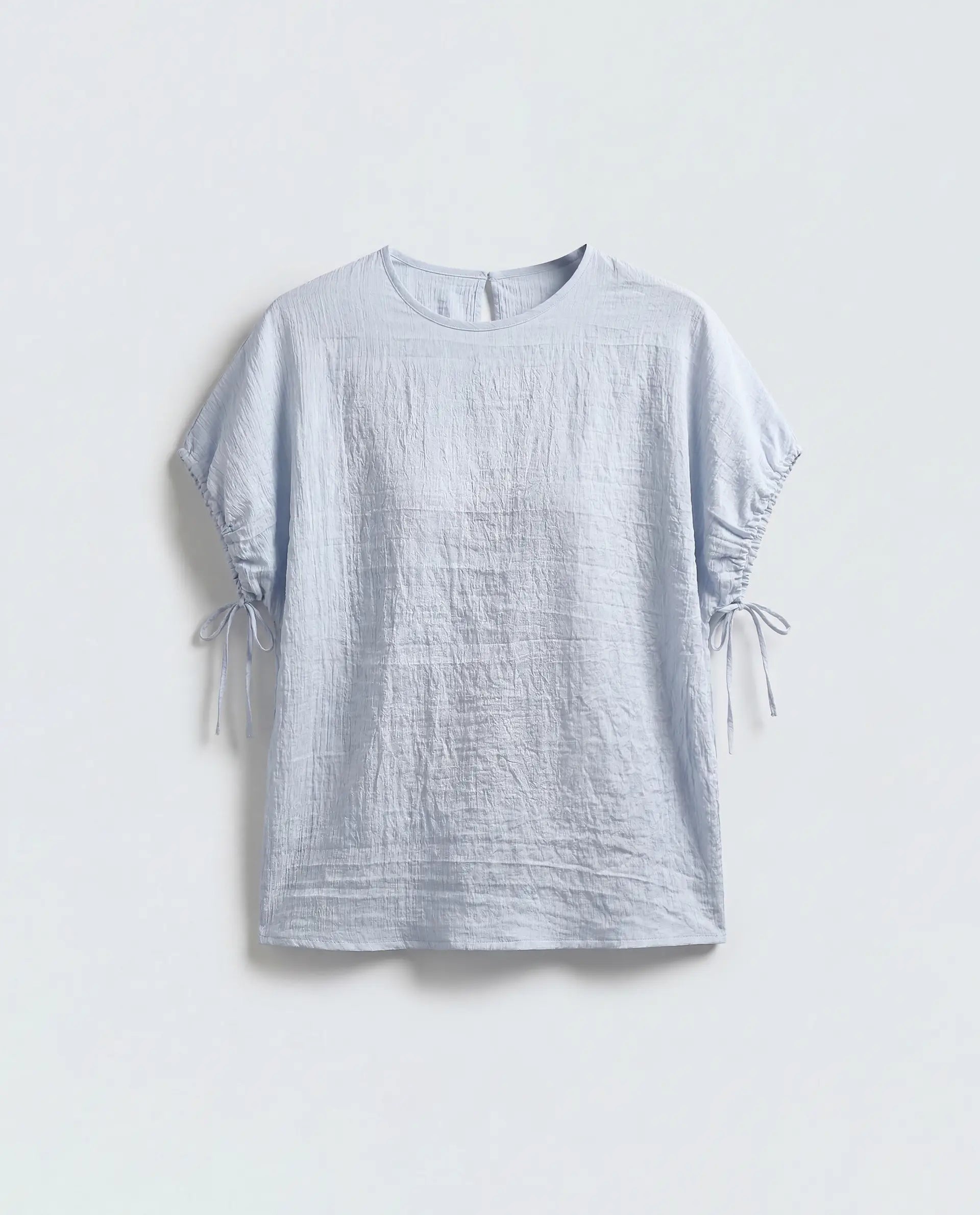 Rareism Women's Deno Light Blue Viscose Blend Crew Neck Button Regular Plain Top