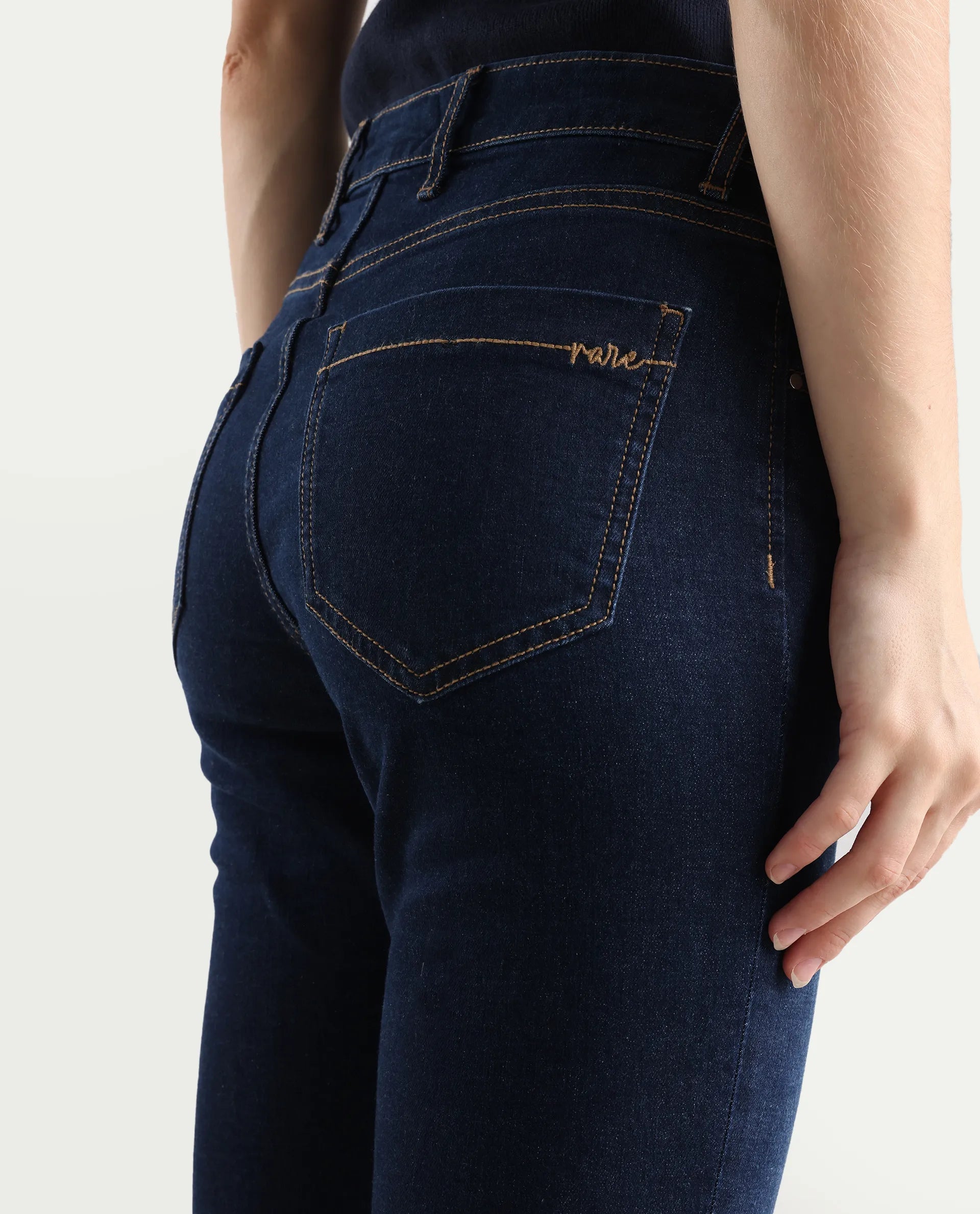 Rareism Women's Denyo Blue Cotton Blend Skinny Plain Jeans