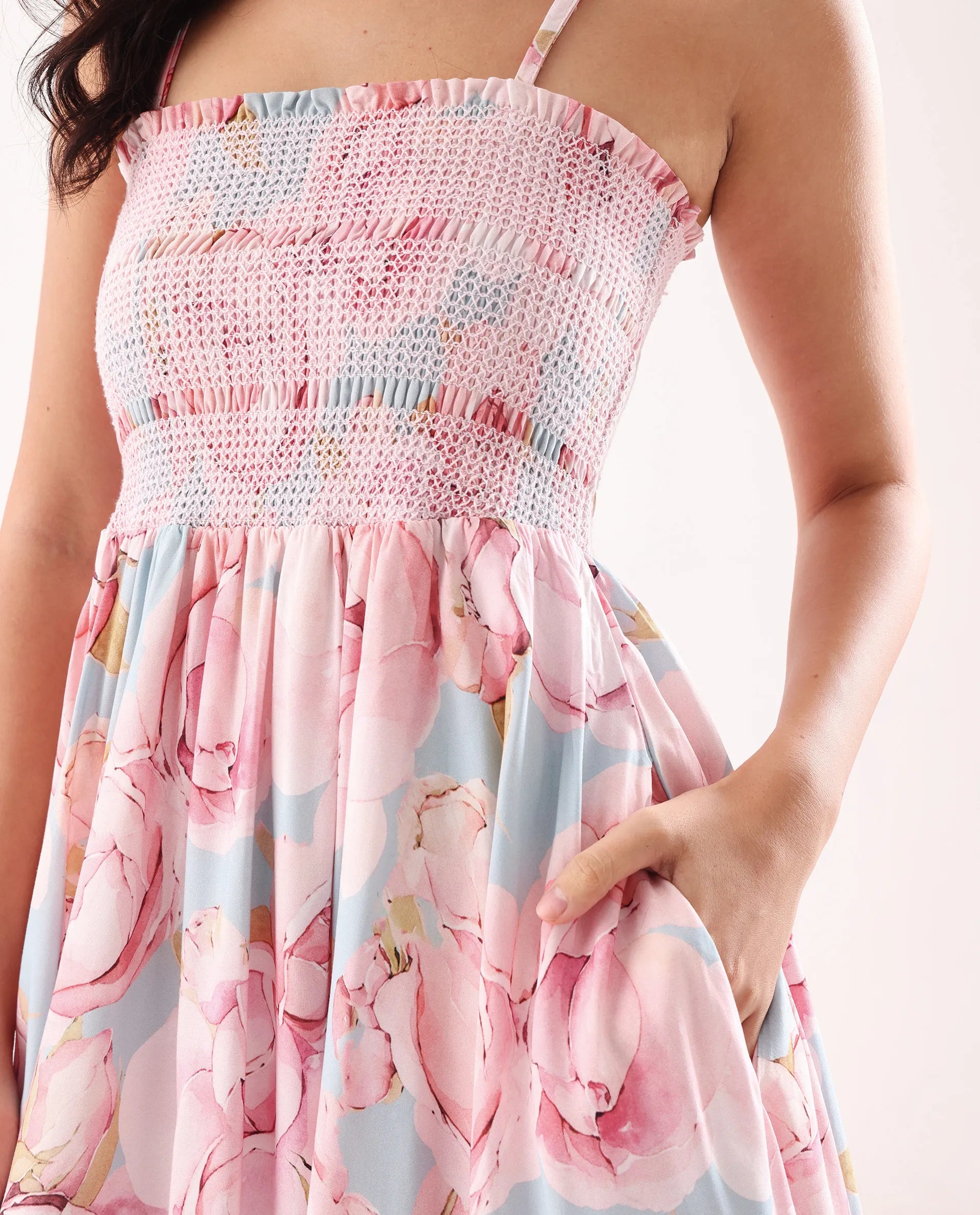 Rareism Women's Epico Multi Viscose Tube Neck Printed Sleeveless Midi Fit And Flare Dress