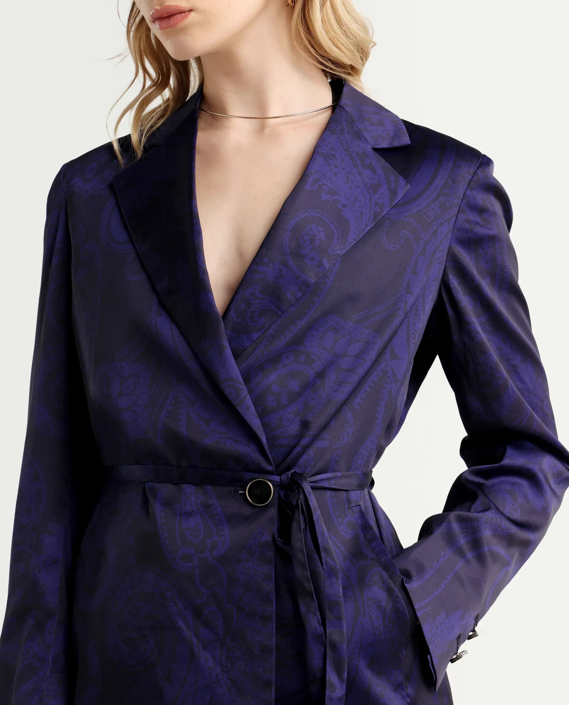 Rareism Women's Esena Dark Navy Polyester Lapel Neck Abstract Print Tailored Blazer