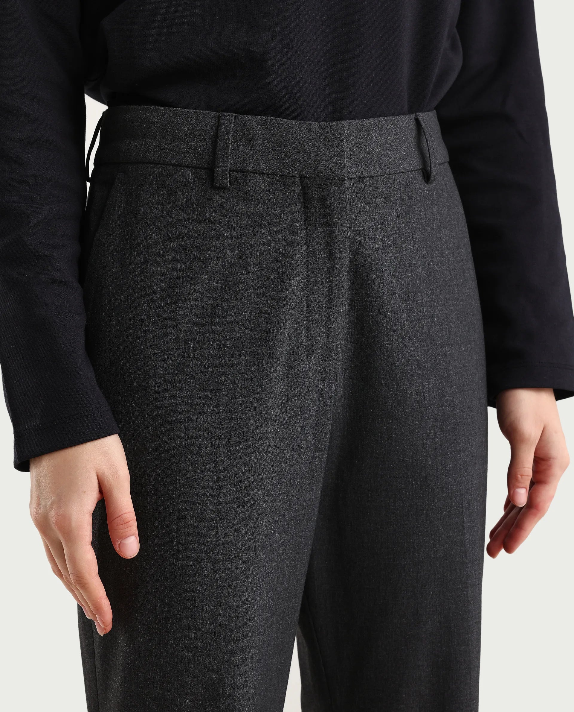 Rareism Women's Flare Grey Polyester Blend Bootcut Ankle Length Plain Travel Trouser