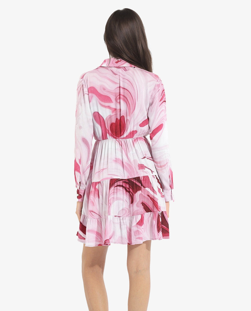 Rareism Women Foggia Multi Full Sleeve Collared Neck Fit And Flare Mini Abstract Print Dress