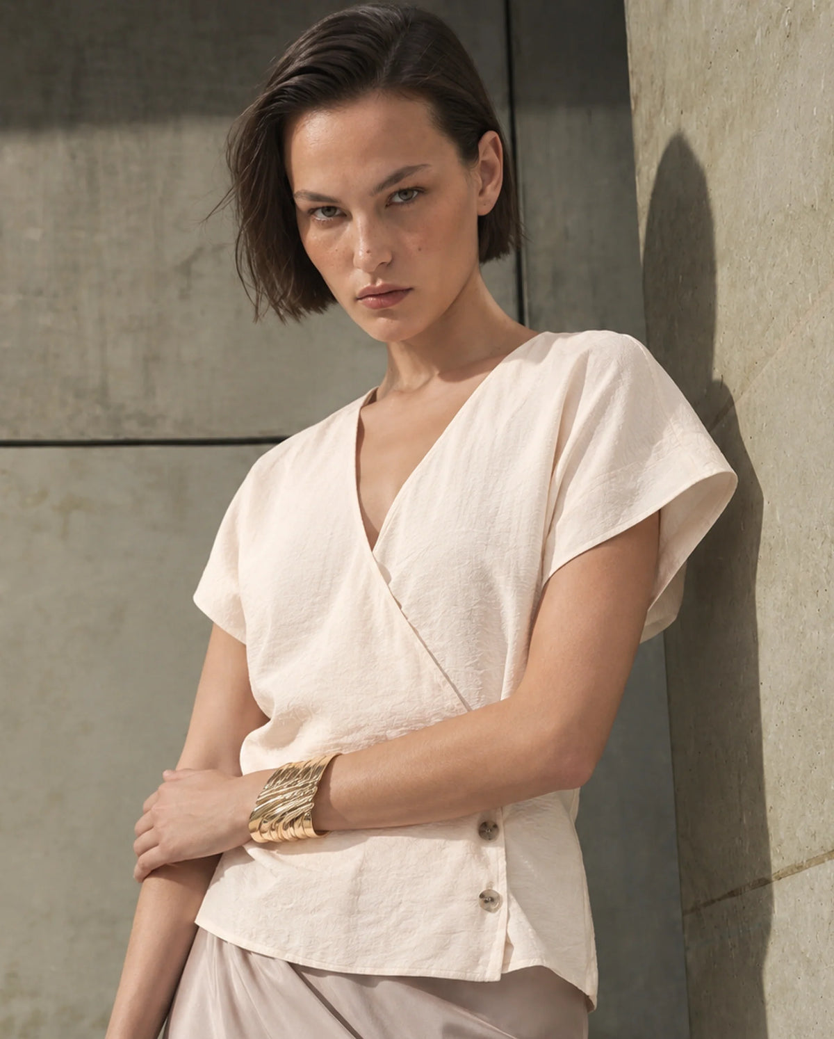 Rareism Women's Gena Beige Viscose Blend Button Regular Fit Top