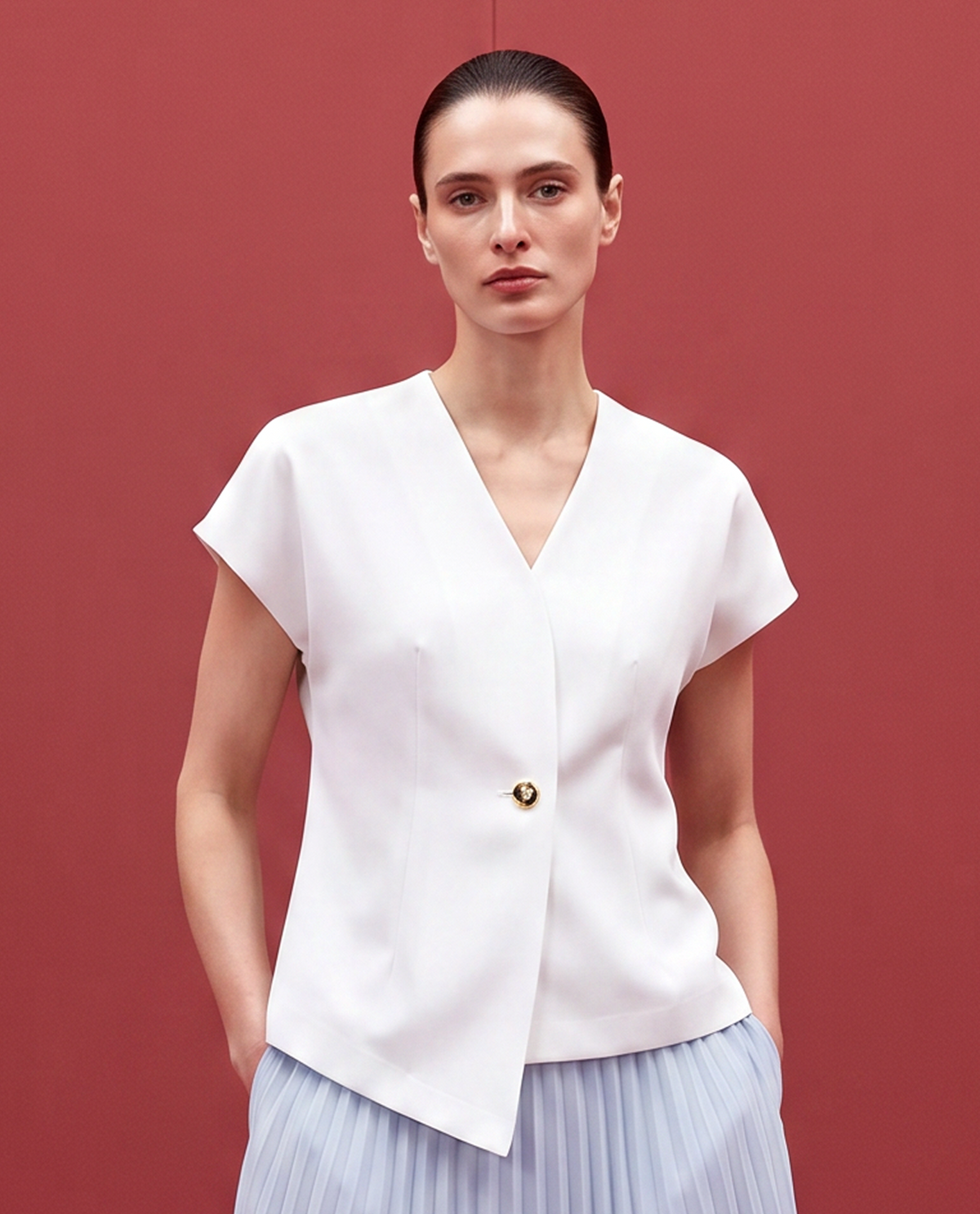 Rareism Women's Yates Off White Polyester Button Regular Fit Top