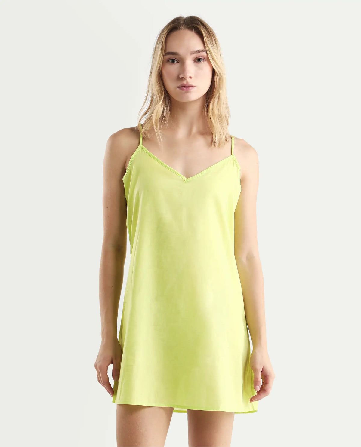Rareism Women's Gunthaar Light Green Cotton Lapel Neck Schiffli Extended Sleeves Mini Flared Dress