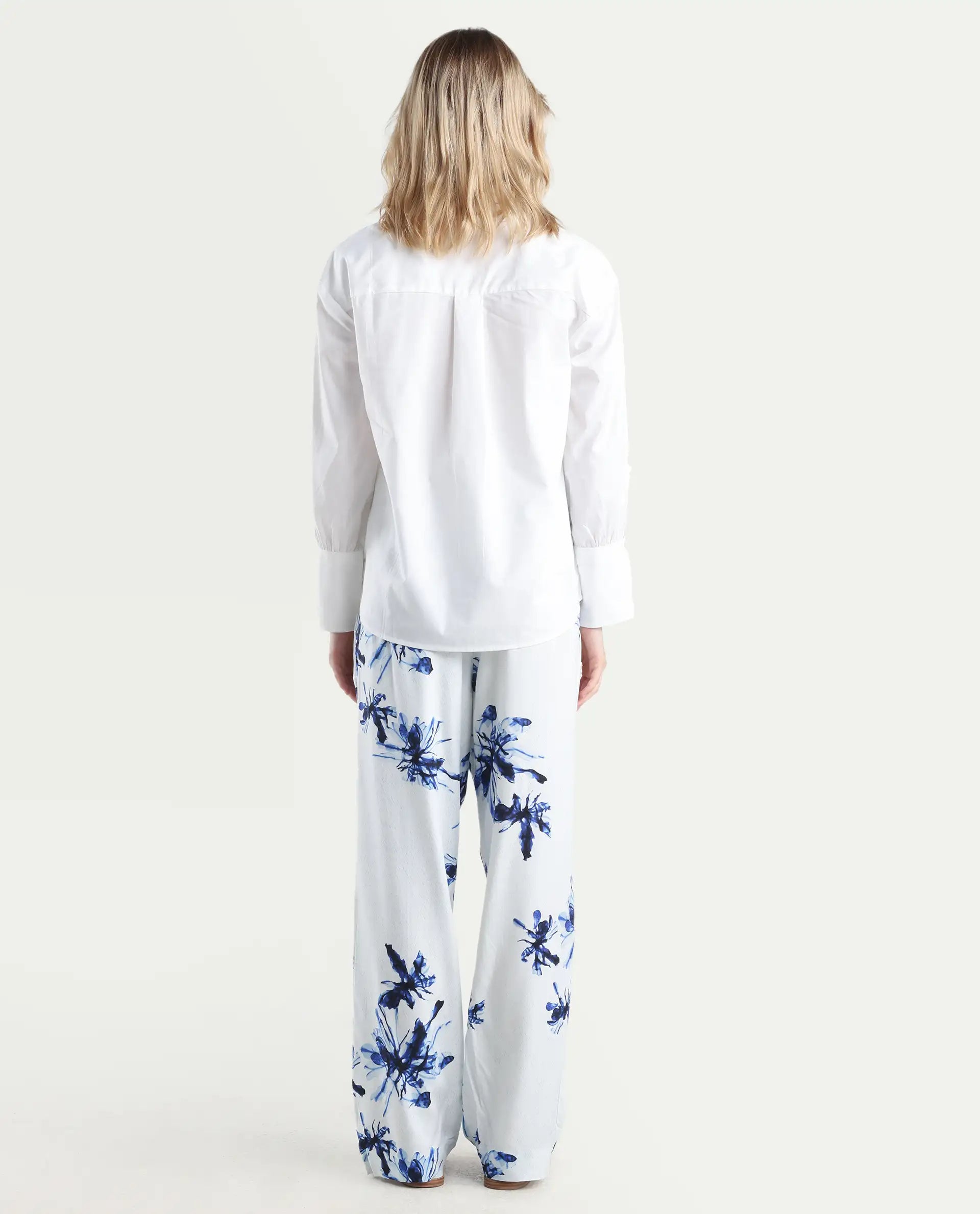 Rareism Women's Irish White Polyester Blend Floral Print Ankle Length Regular Fit Trouser