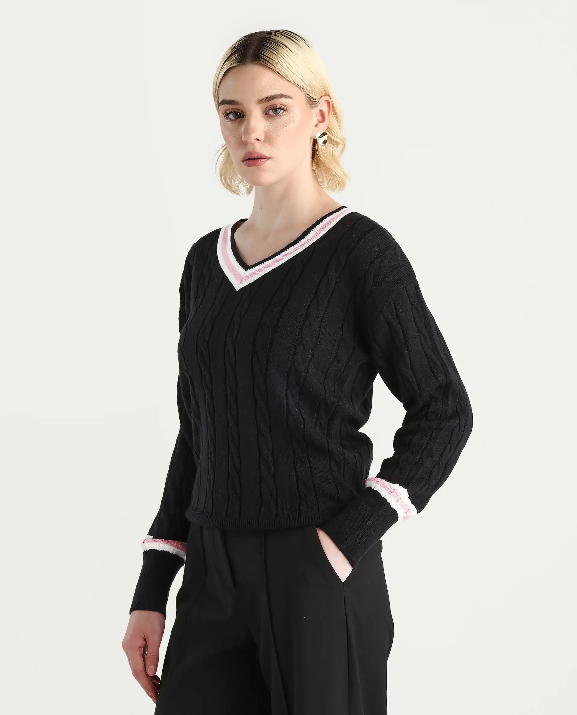 Rareism Women's Jacqi Light Multi Cotton Plain Relaxed Fit Sweater