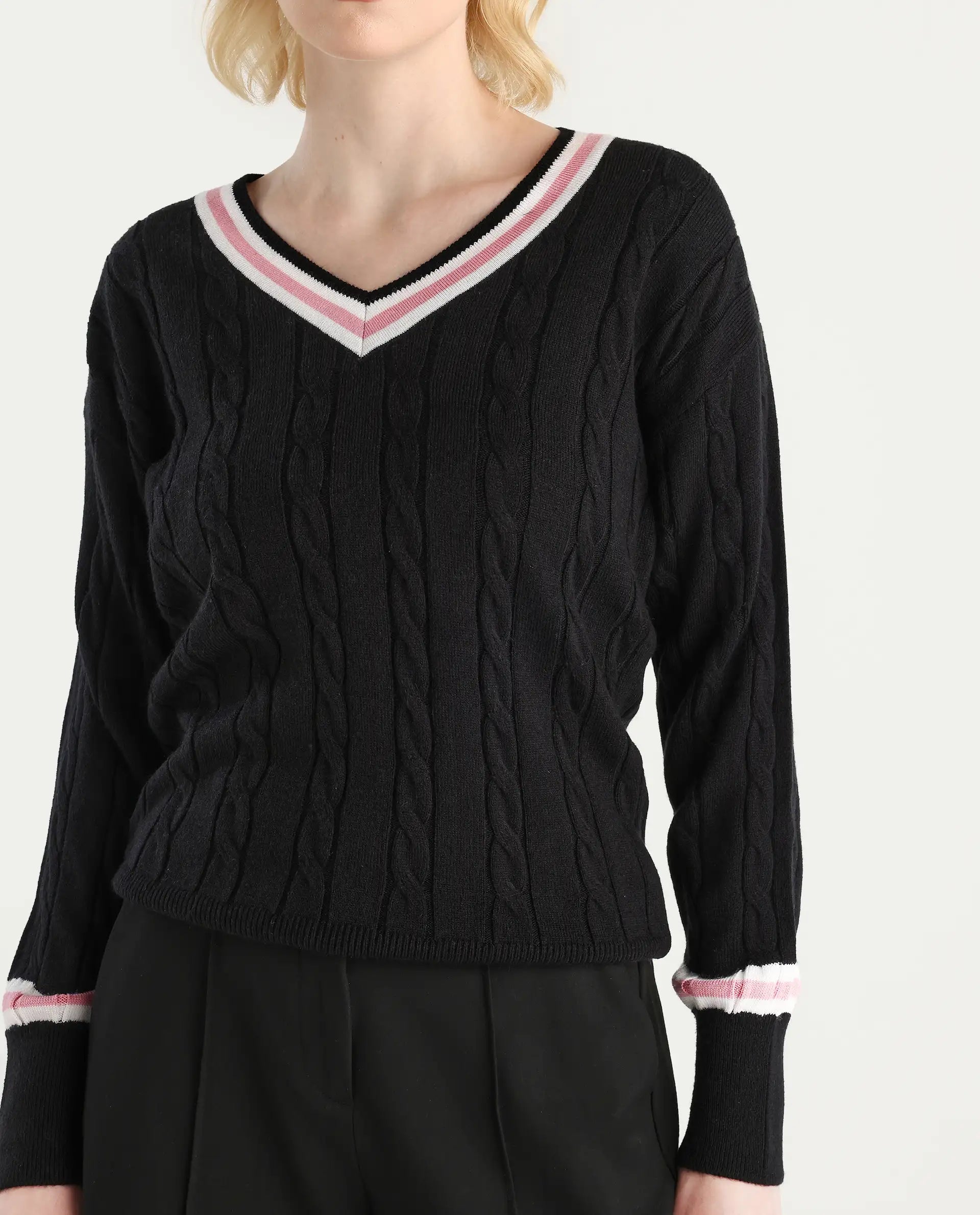 Rareism Women's Jacqi Light Multi Cotton Plain Relaxed Fit Sweater