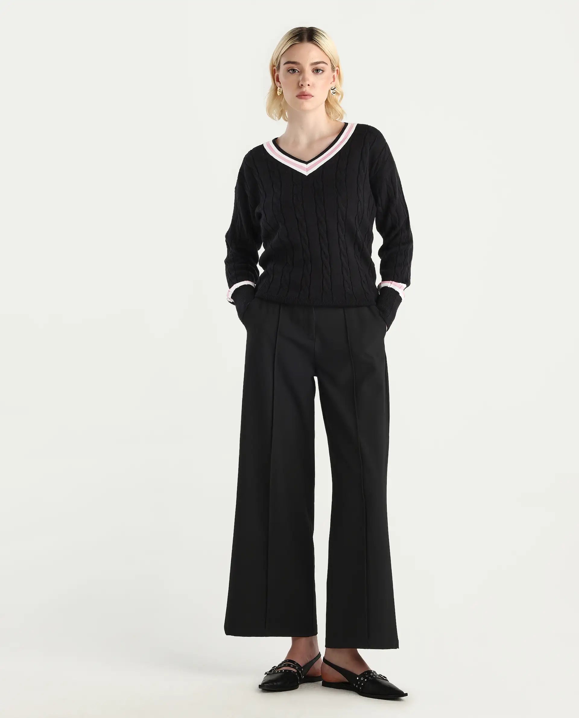 Rareism Women's Jacqi Light Multi Cotton Plain Relaxed Fit Sweater