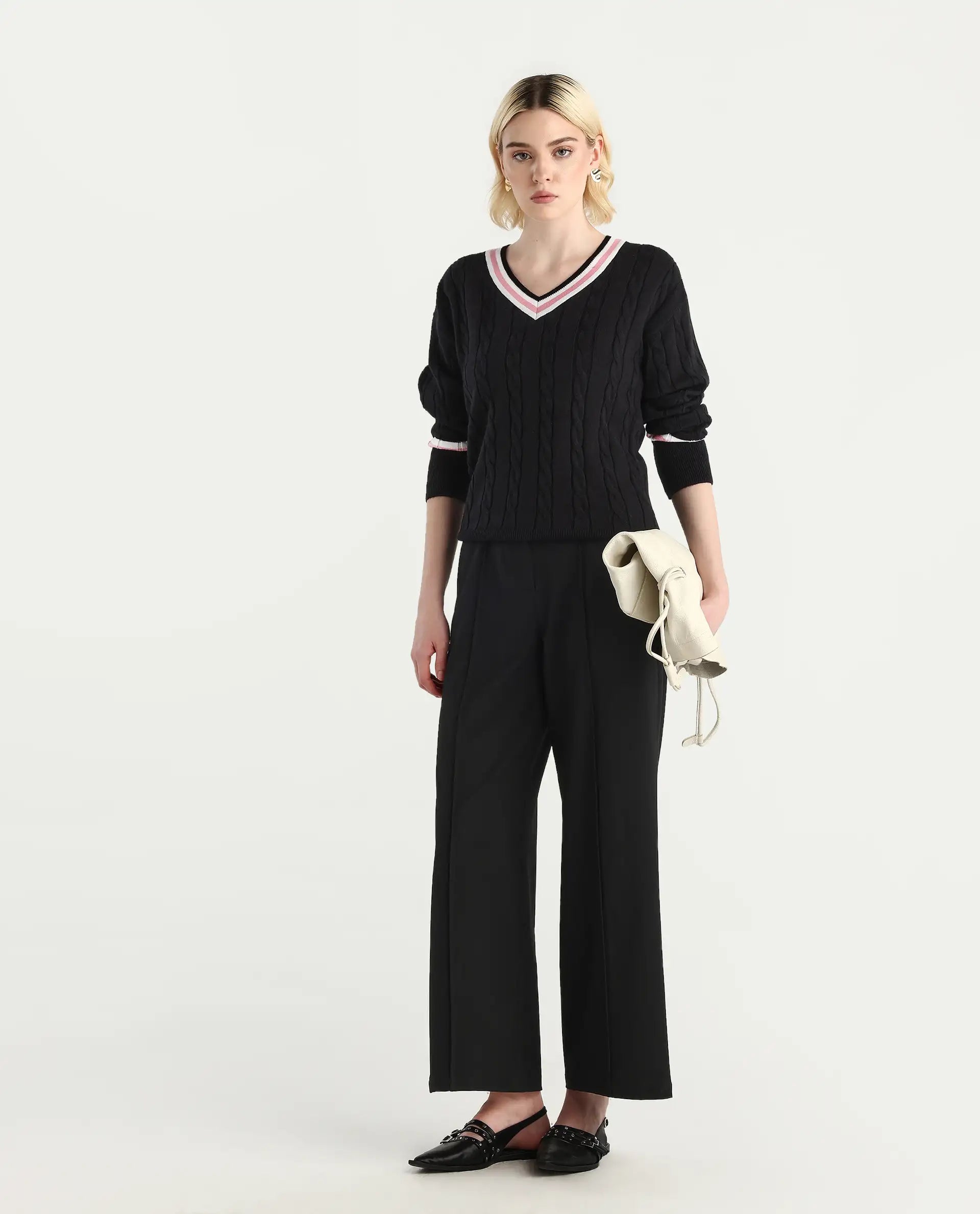 Rareism Women's Jacqi Light Multi Cotton Plain Relaxed Fit Sweater