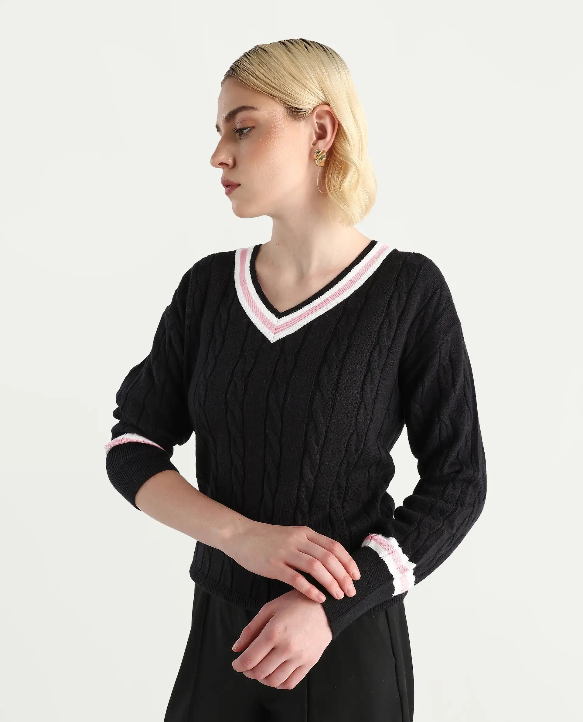 Rareism Women's Jacqi Light Multi Cotton Plain Relaxed Fit Sweater