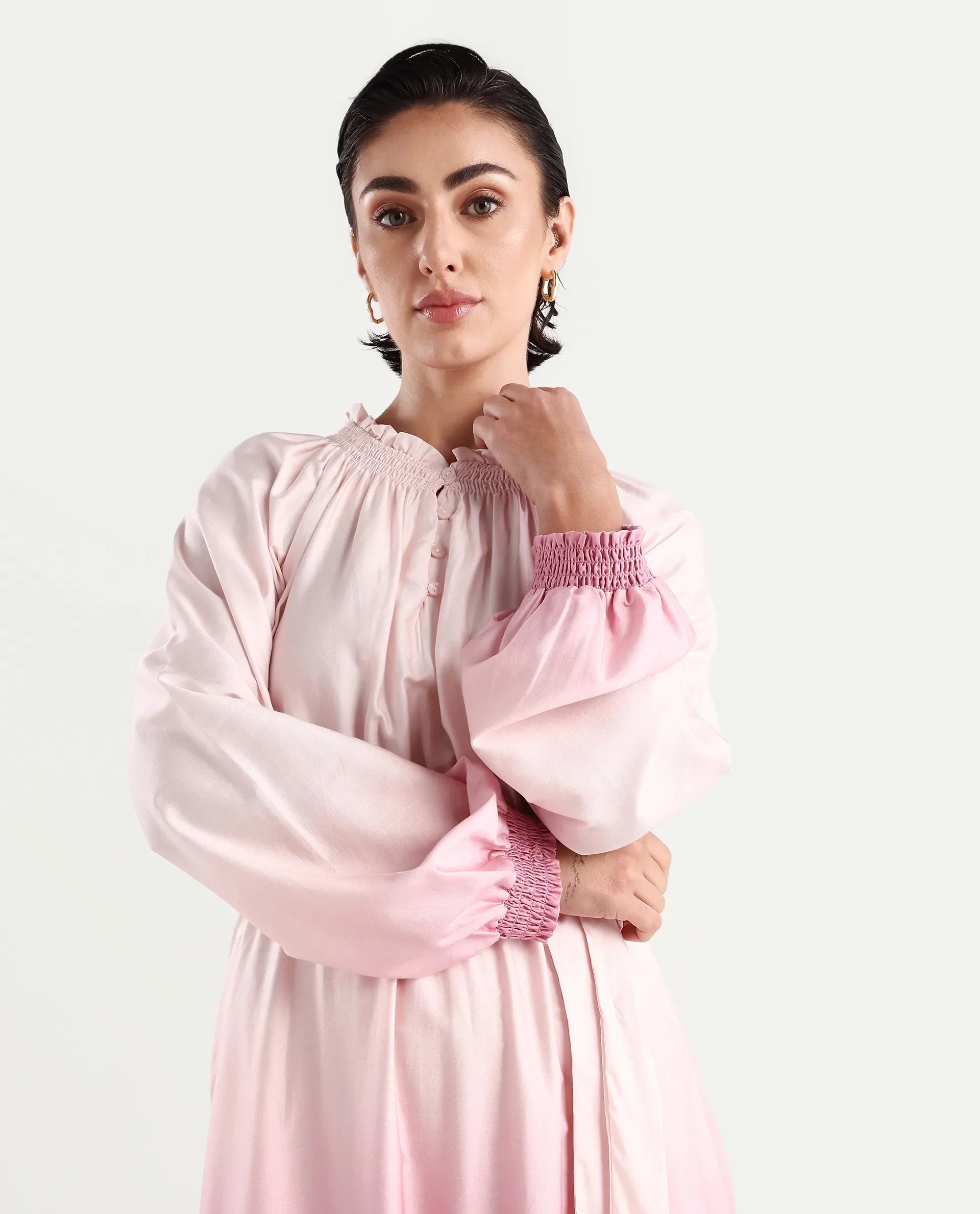 Rareism Women's Jentic Purple Cotton Blend Ruffled Neck Flared Printed Dress