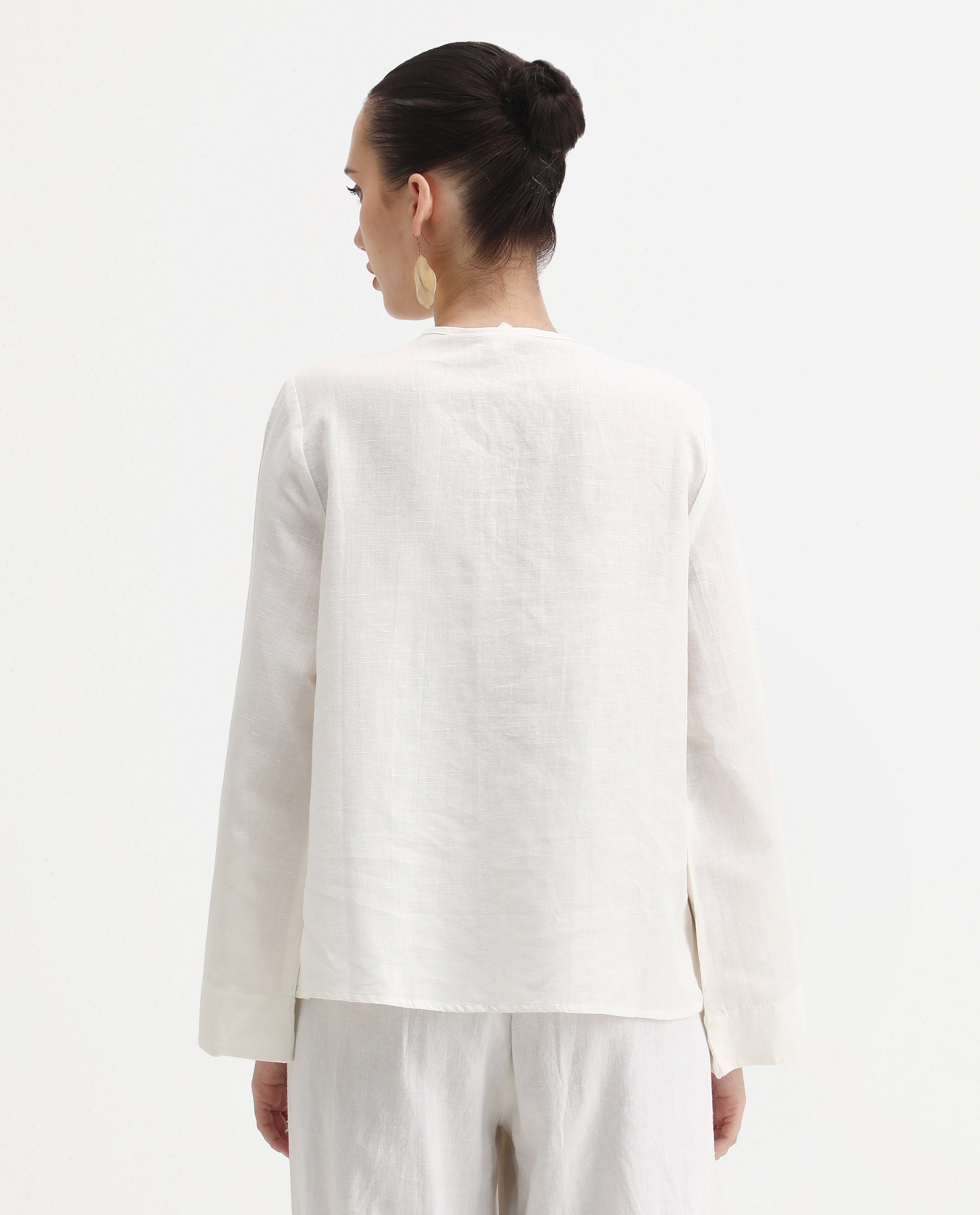 Rareism Women's Joan Light White Tie-Up Neck Plain Relaxed Fit Top