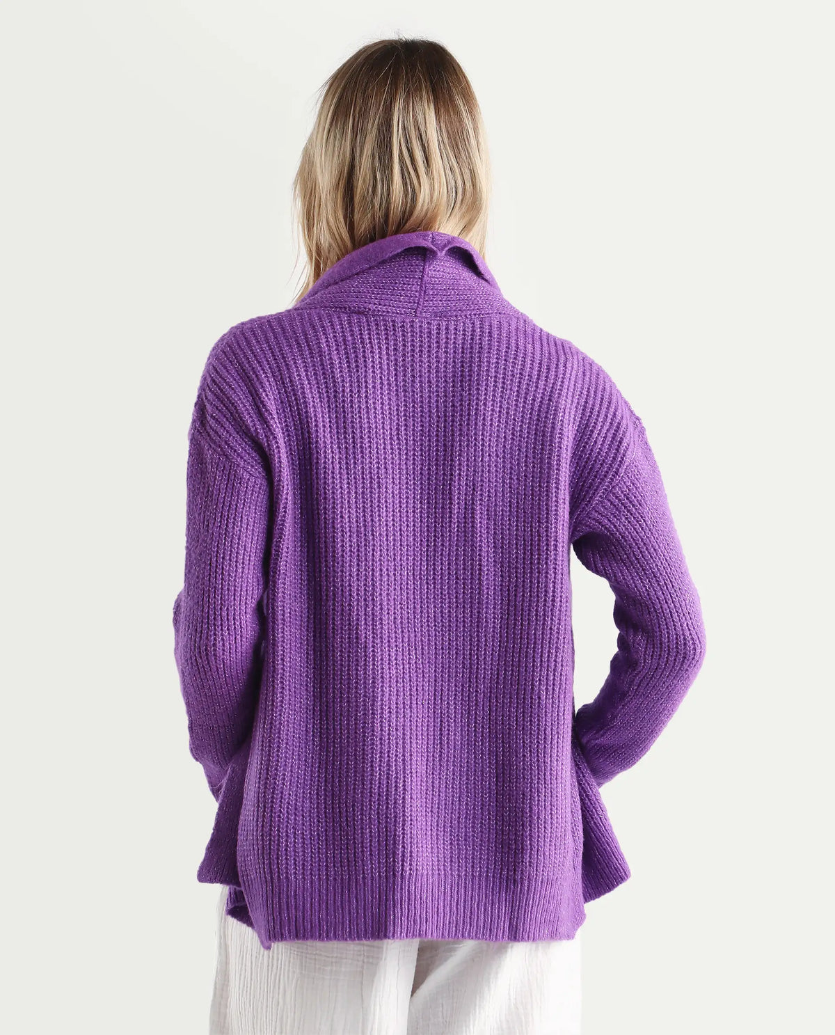 Rareism Women's Jug Purple Acrylic Collarless Plain Mini Relaxed Fit Shrug