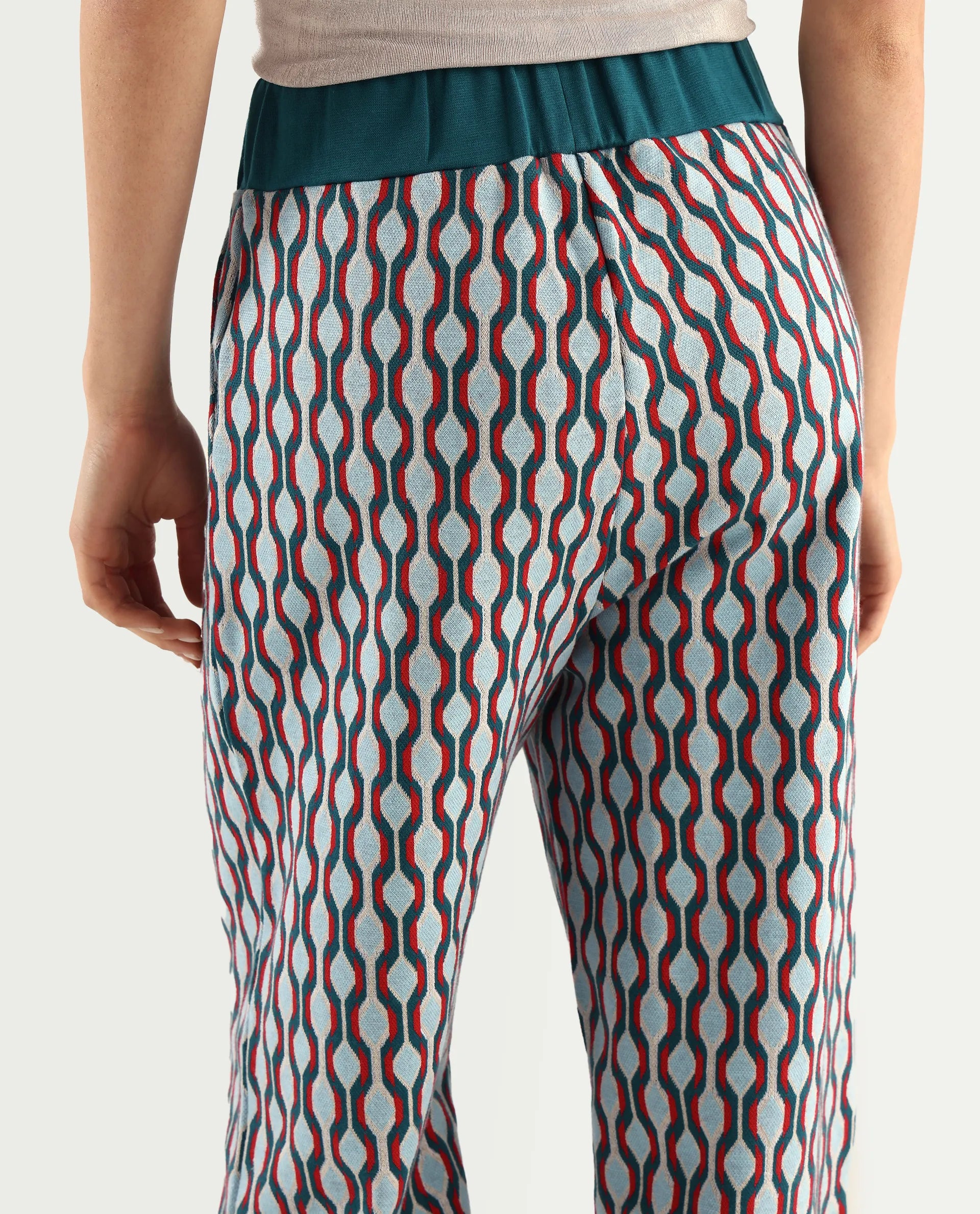 Rareism Women's Kane Multi Cotton Blend Geometric Print Ankle Length Straight Fit Track Pant