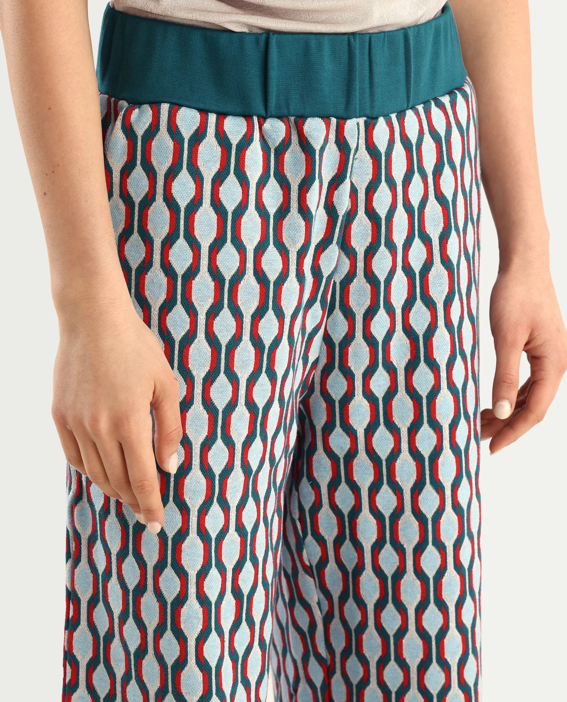 Rareism Women's Kane Multi Cotton Blend Geometric Print Ankle Length Straight Fit Track Pant