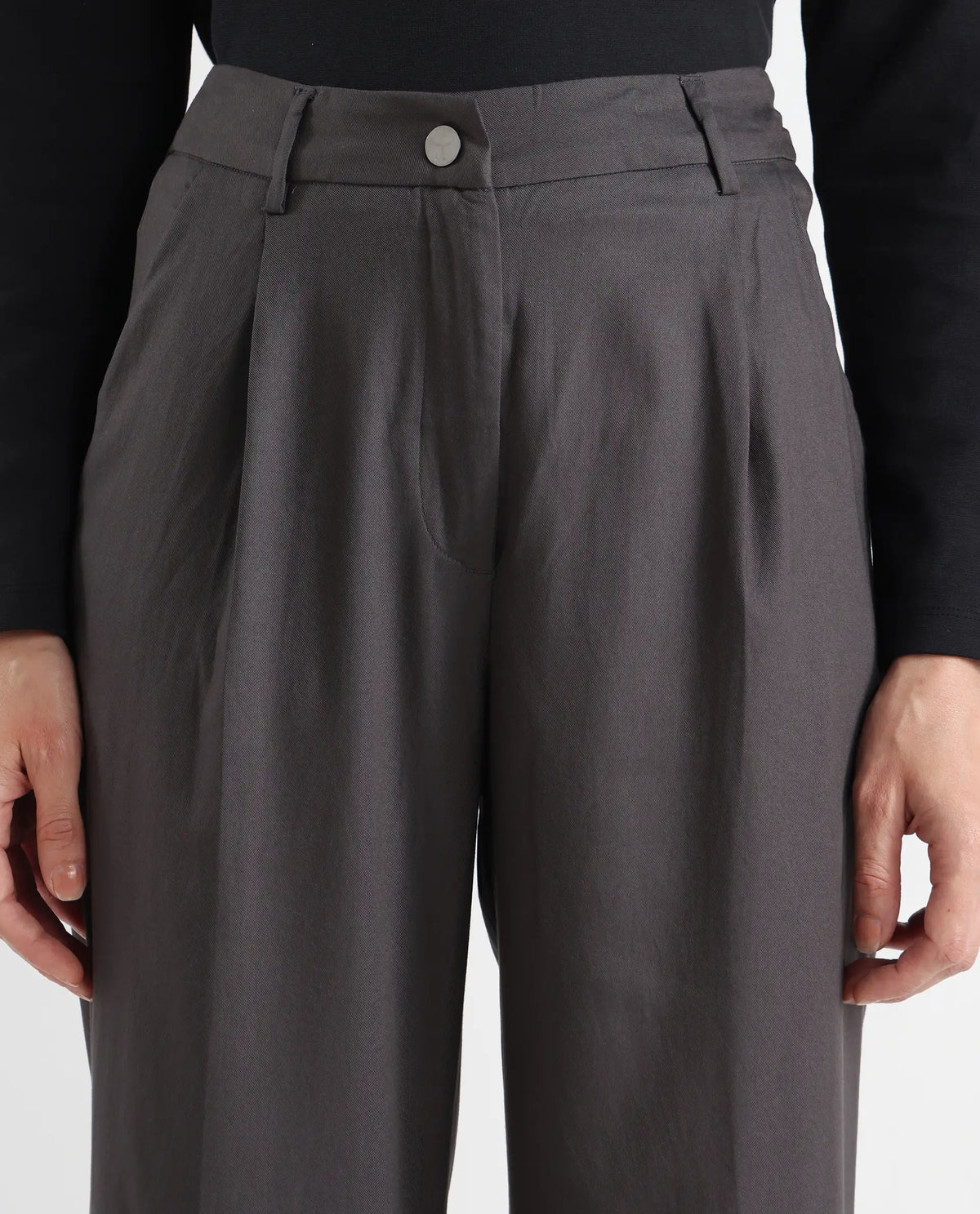 Rareism Women's Kekilli Grey Polyester Plain Ankle Length Wide Trouser