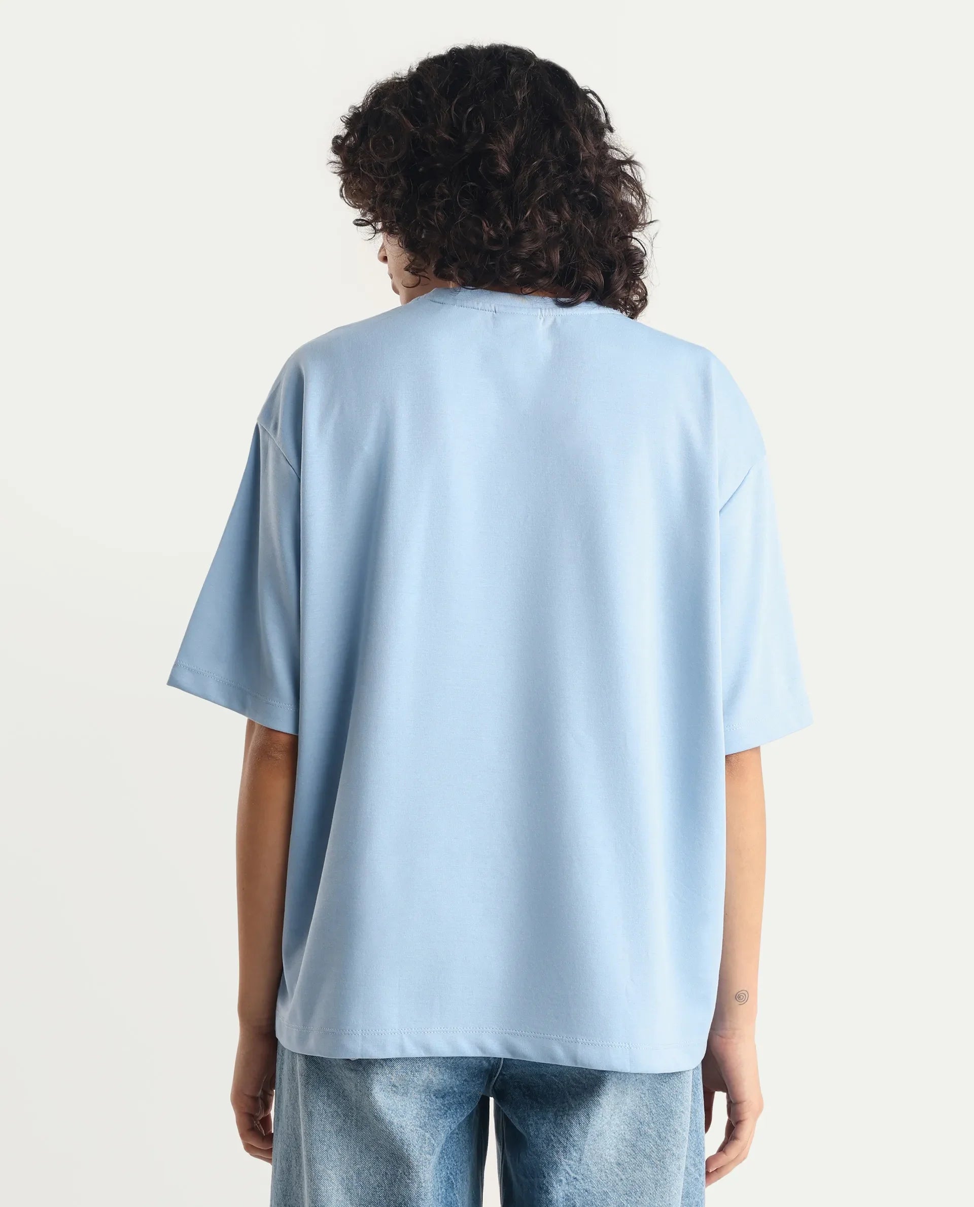 Rareism Women's Klove Light Multi Cotton Blend Crew Neck Graphic Print Oversized T-Shirt