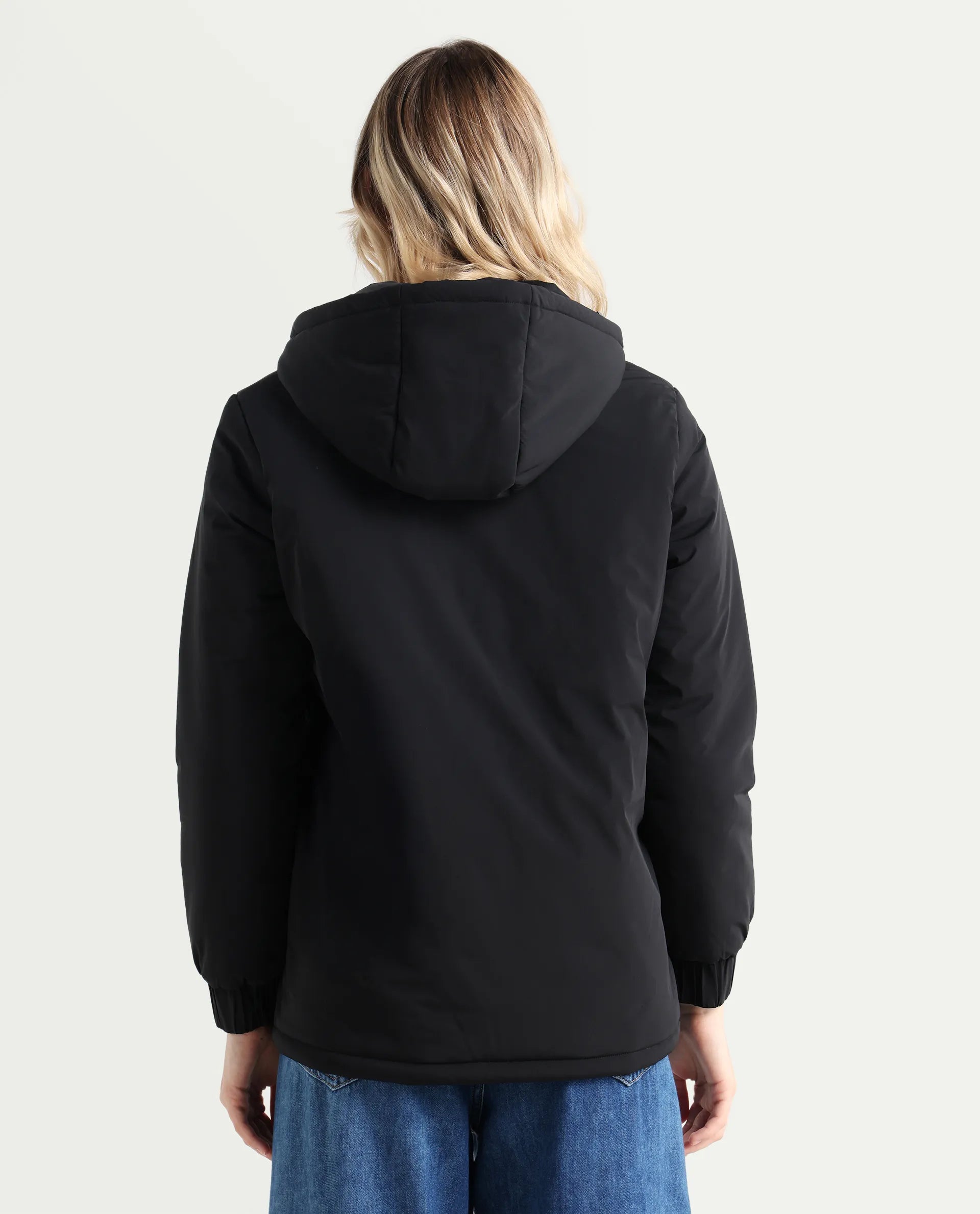 Rareism Women's Kosty Black Polyester Hoody Jacket Plain Jacket
