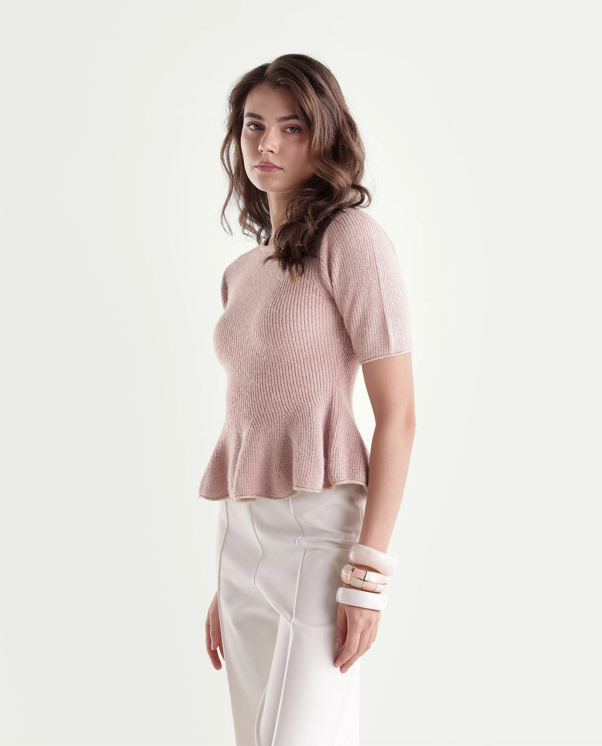 Rareism Women's Lamb Dusky Pink Acrylic Blend Pull-On Regular Fit Top