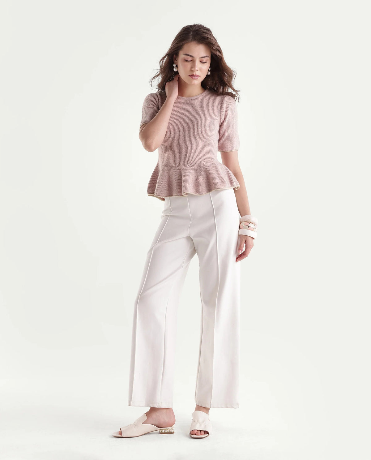 Rareism Women's Lamb Dusky Pink Acrylic Blend Pull-On Regular Fit Top