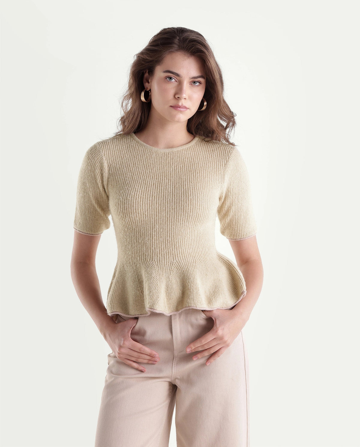 Rareism Women's Lamb Off White Acrylic Blend Pull-On Regular Fit Top