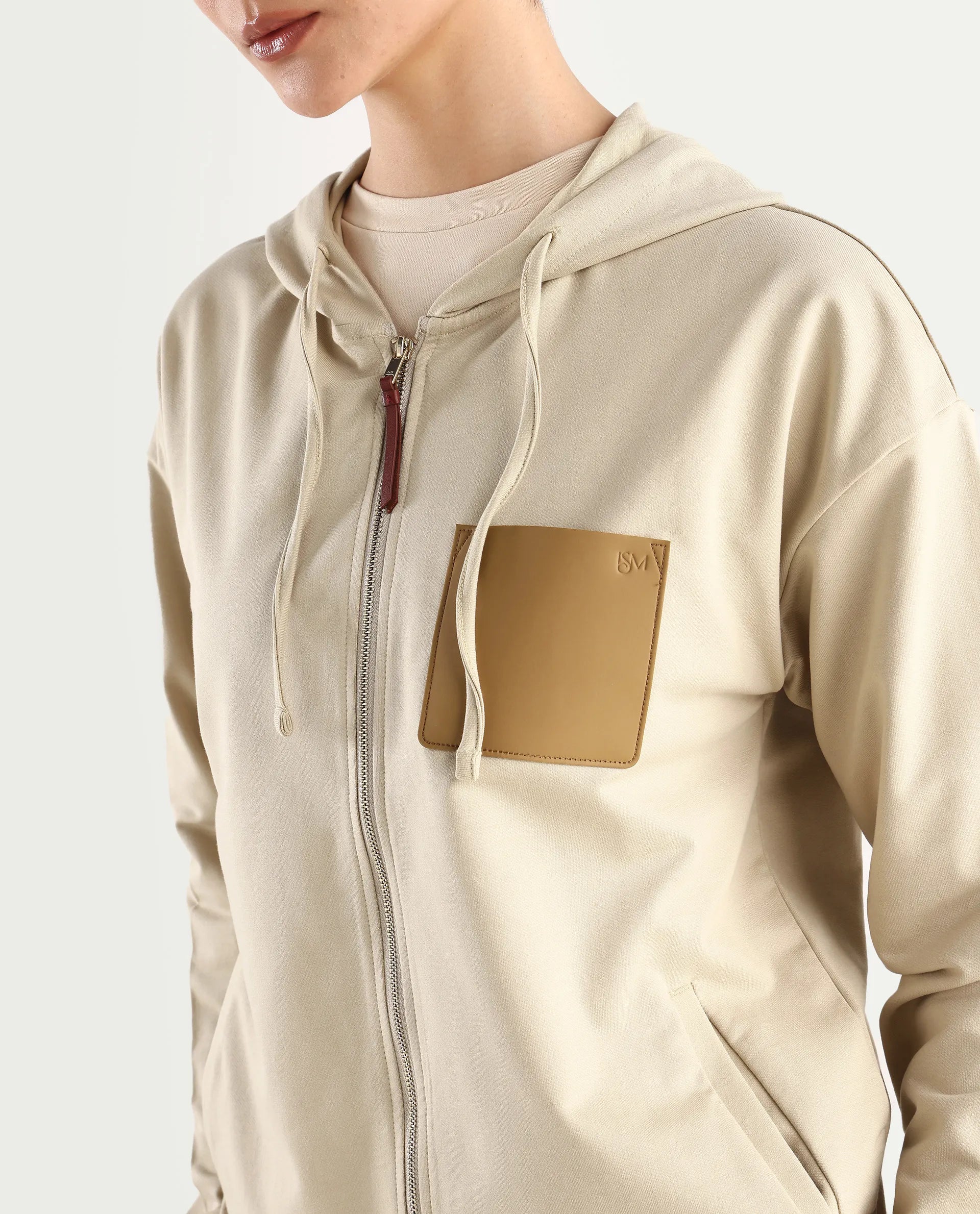 Rareism Women's Leth Light Brown Cotton Blend Hooded Plain Relaxed Fit Sweatshirt