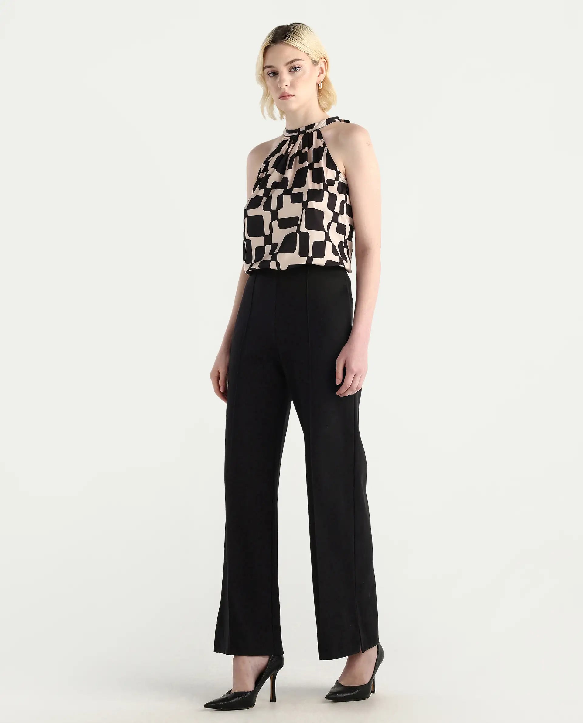 Rareism Women's Lex Black Cotton Blend Straight Fit Track Pant