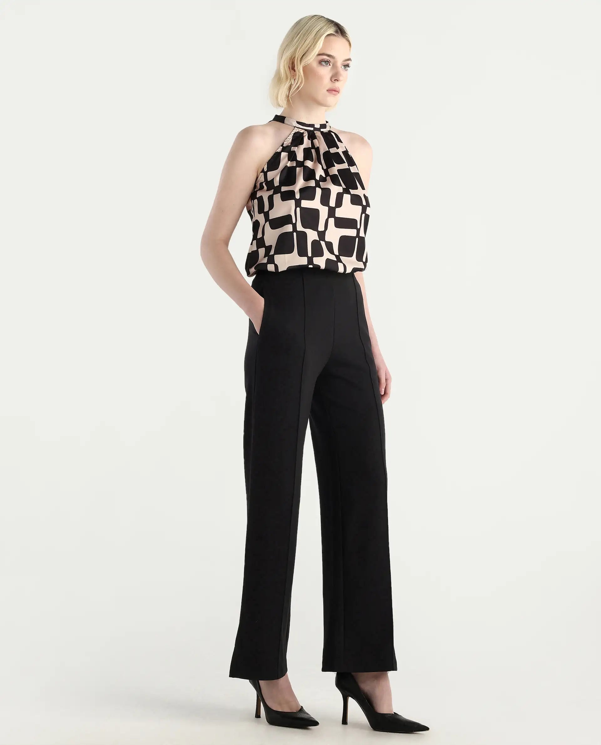 Rareism Women's Lex Black Cotton Blend Straight Fit Track Pant