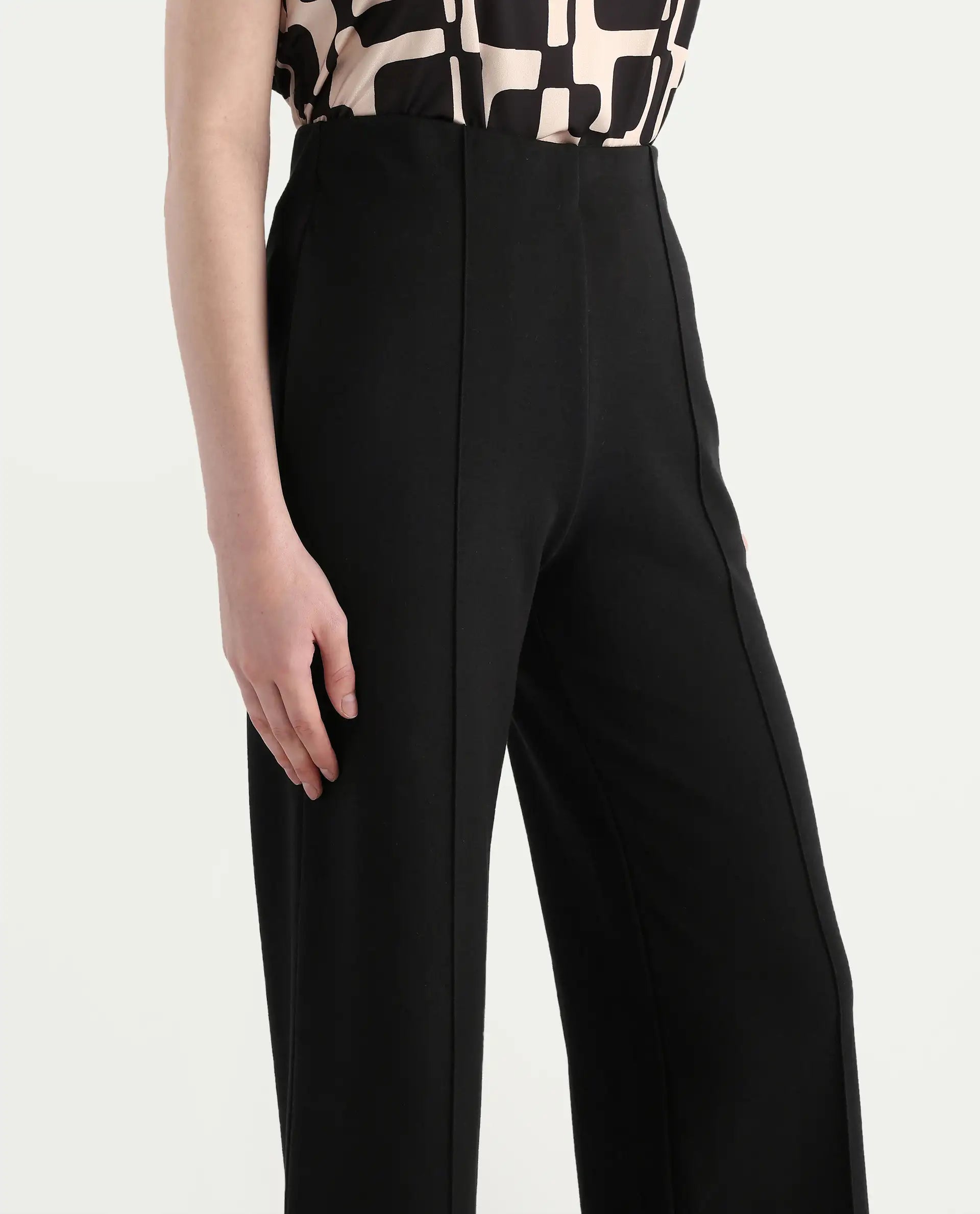 Rareism Women's Lex Black Cotton Blend Straight Fit Track Pant