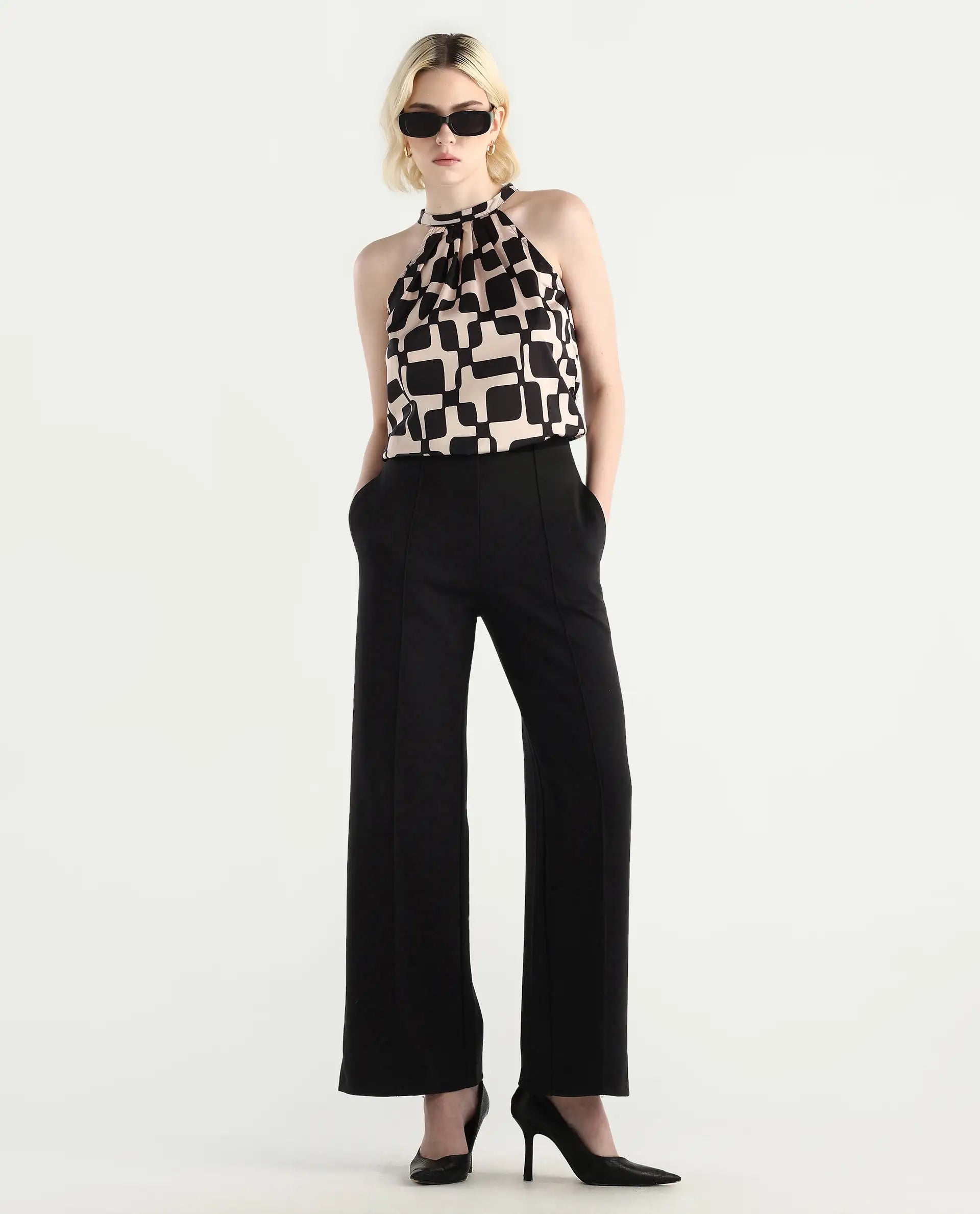 Rareism Women's Lex Black Cotton Blend Straight Fit Track Pant