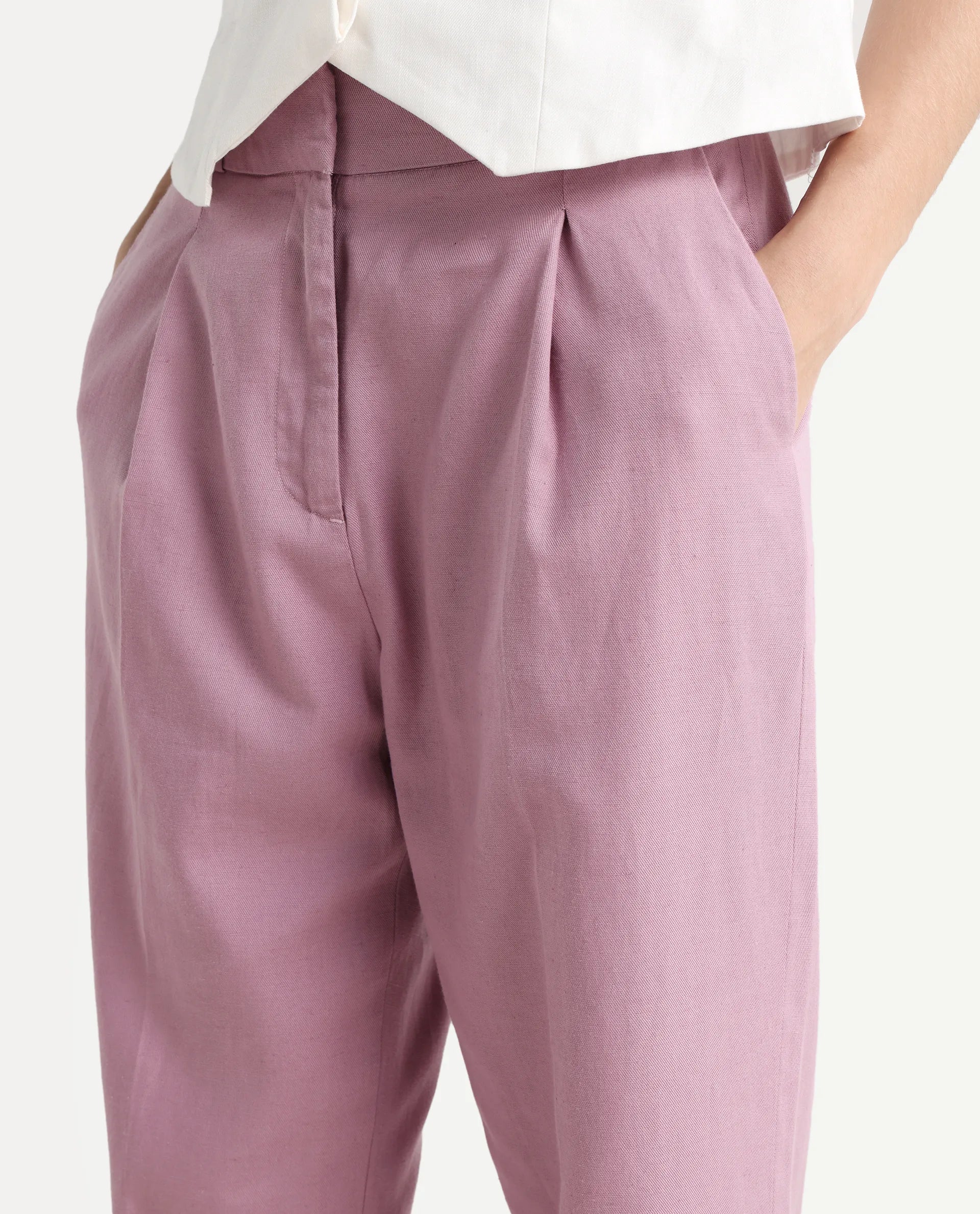 Rareism Women's Linzy-B Dusky Pink 100% Linen Straight Plain Trouser