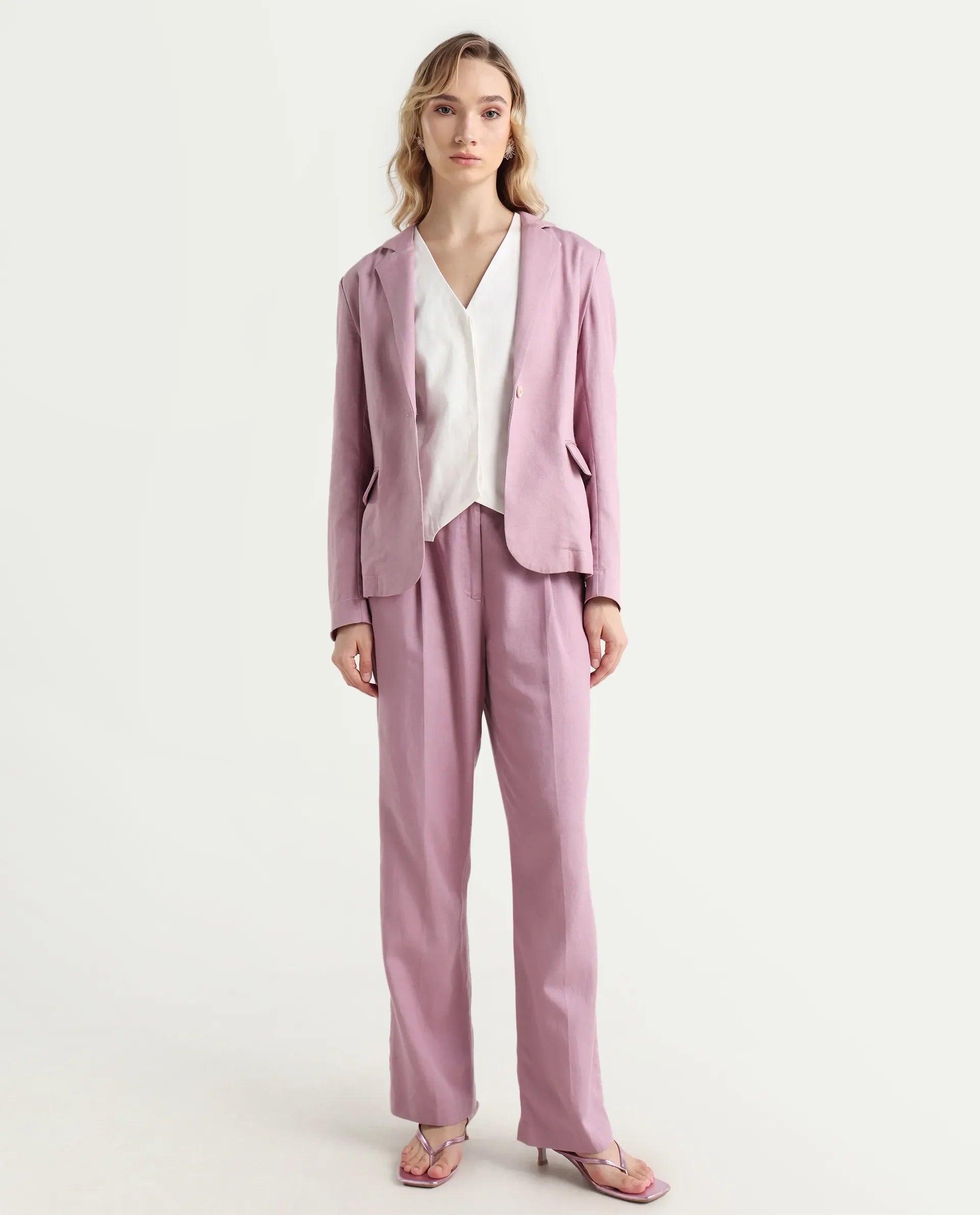 Rareism Women's Linzy-B Dusky Pink 100% Linen Straight Plain Trouser