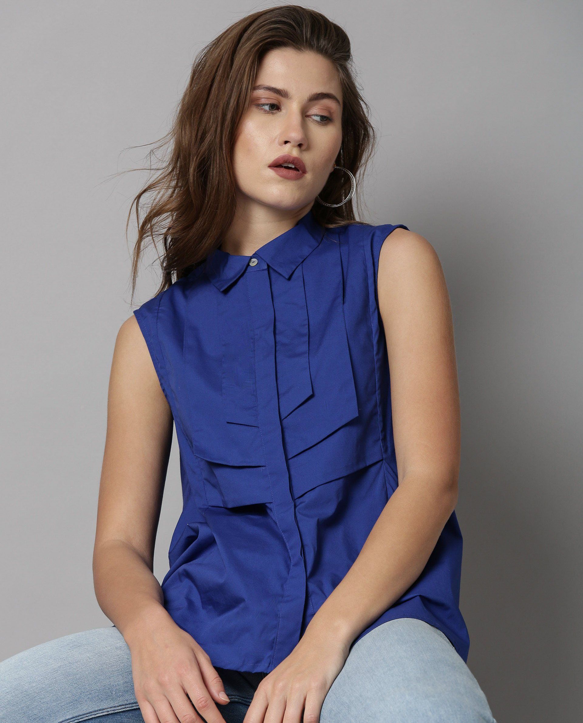 Rareism Women Lotte Blue Top Sleeveless
