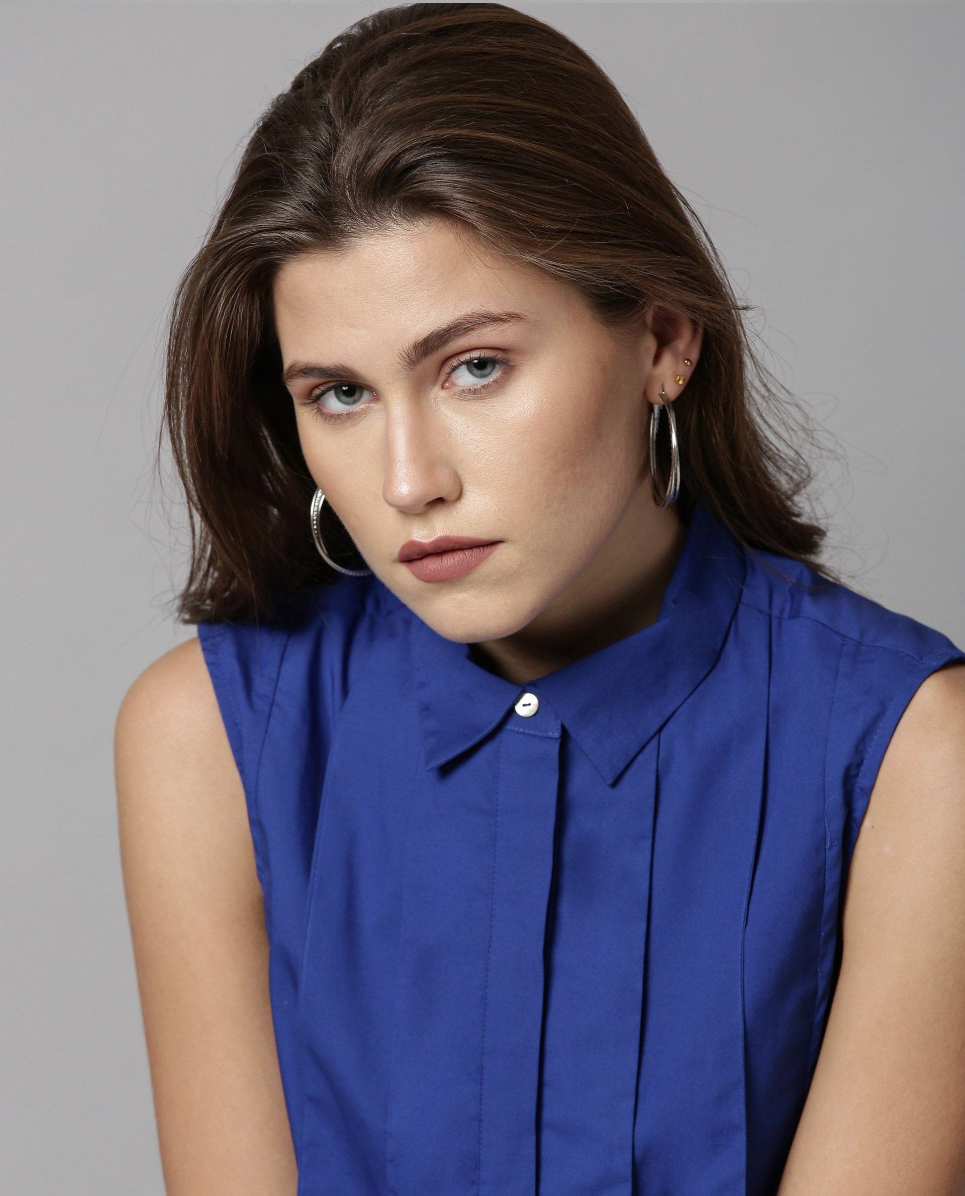 Rareism Women Lotte Blue Top Sleeveless