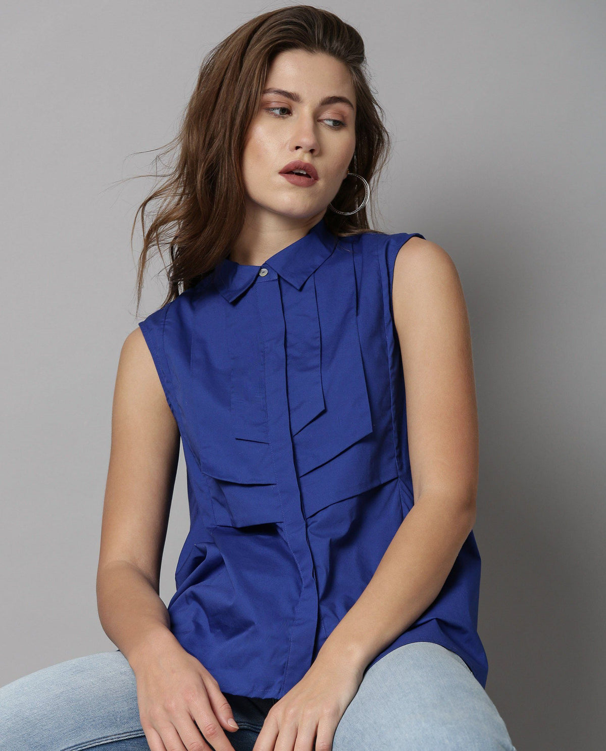 Rareism Women Lotte Blue Top Sleeveless