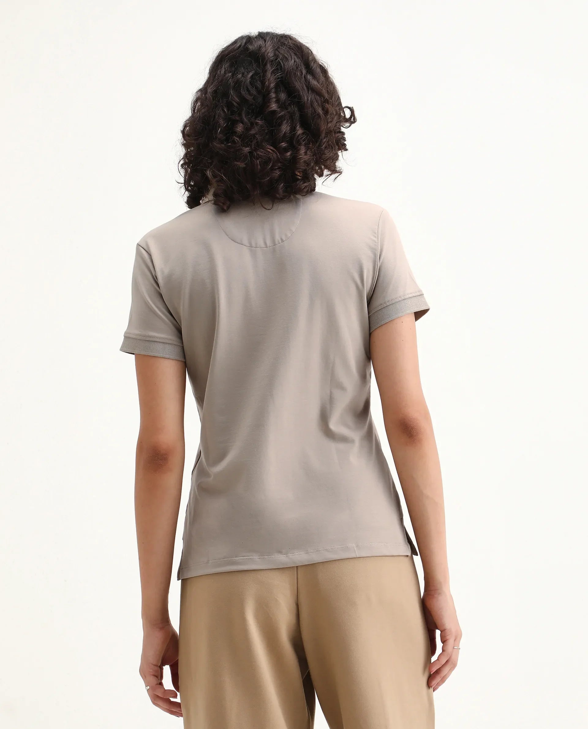 Rareism Women's Lugano Dusky Brown Cotton Blend Polo Neck Plain Regular Fit Polo