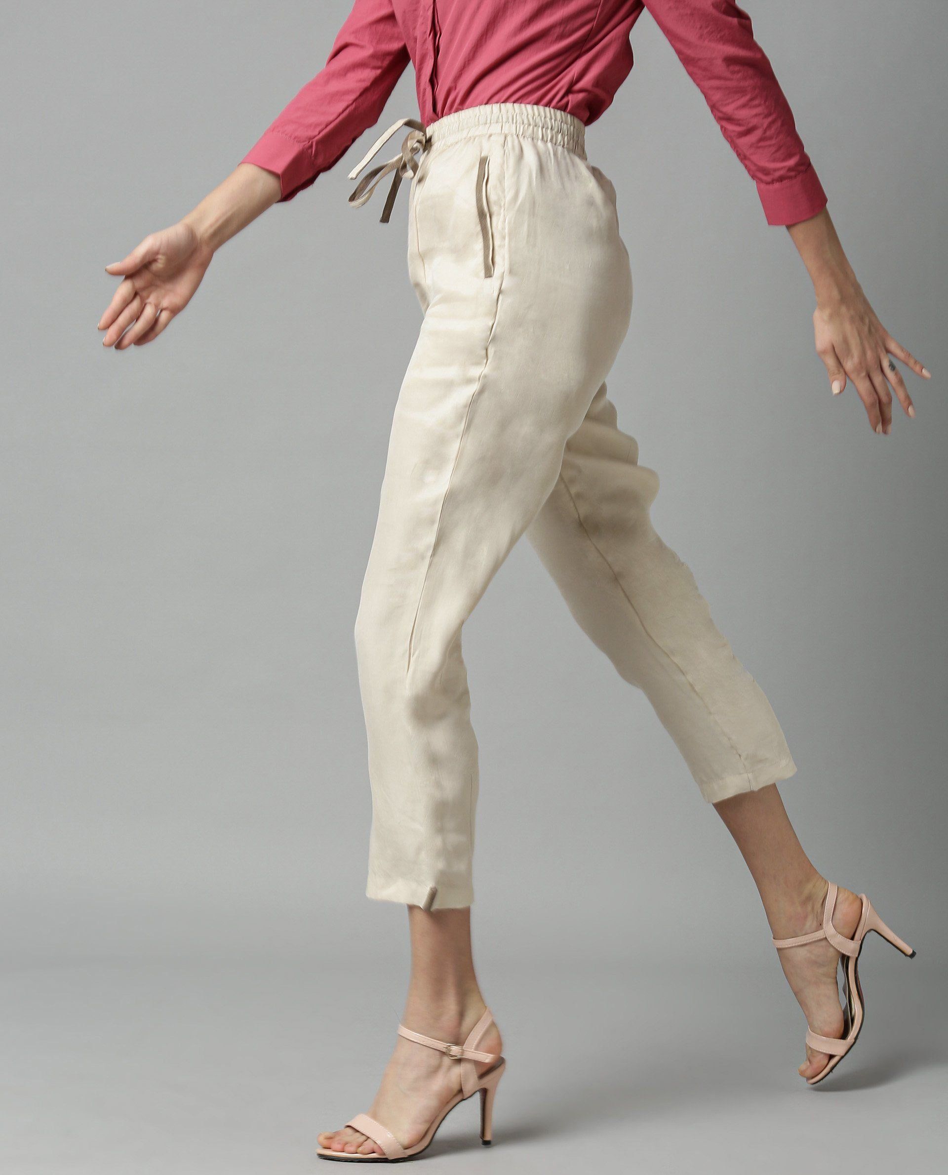 Rareism Women Map Beige Trousers