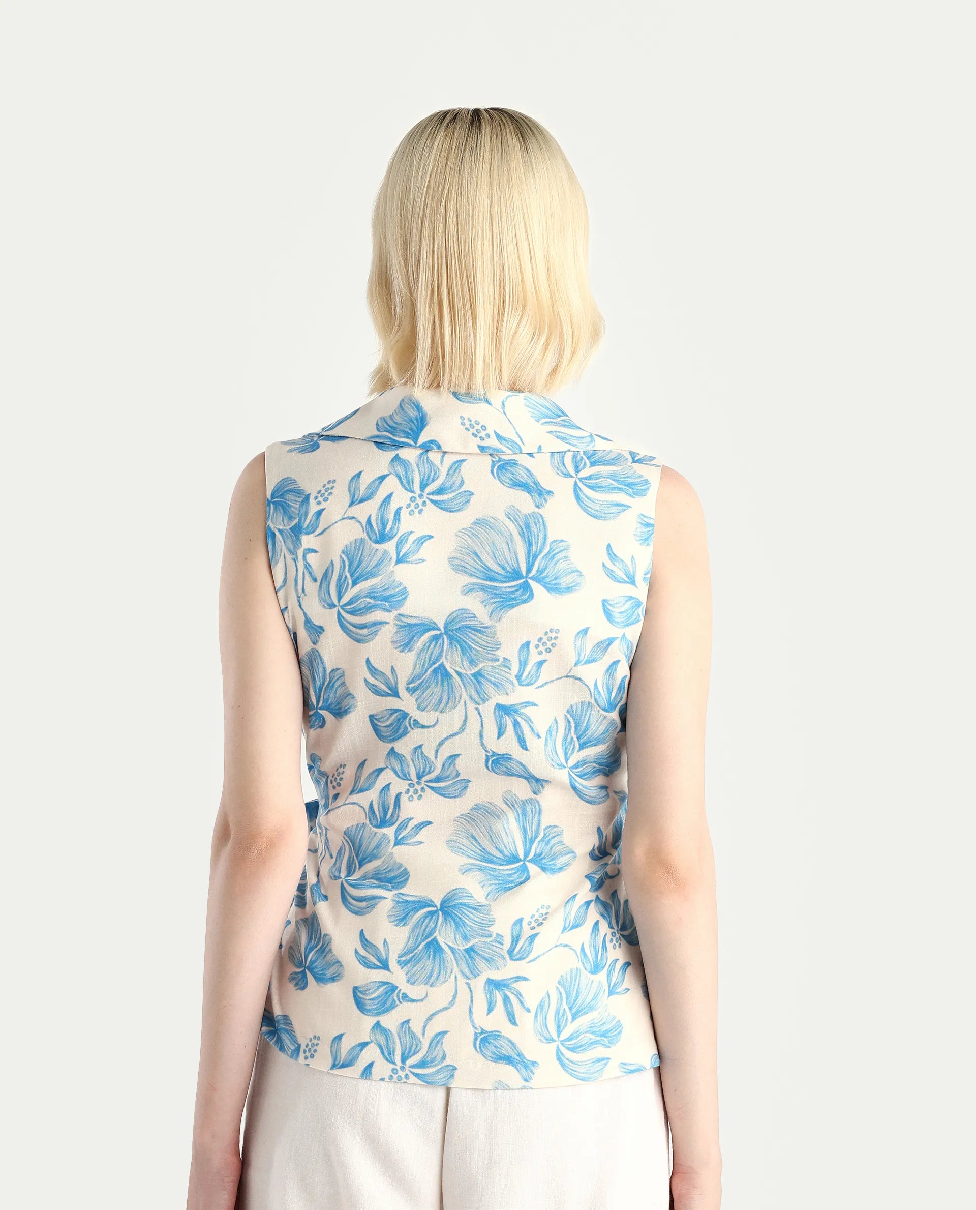 Rareism Women's Marlapi Blue Polyester Jonny Collar Fitted Top