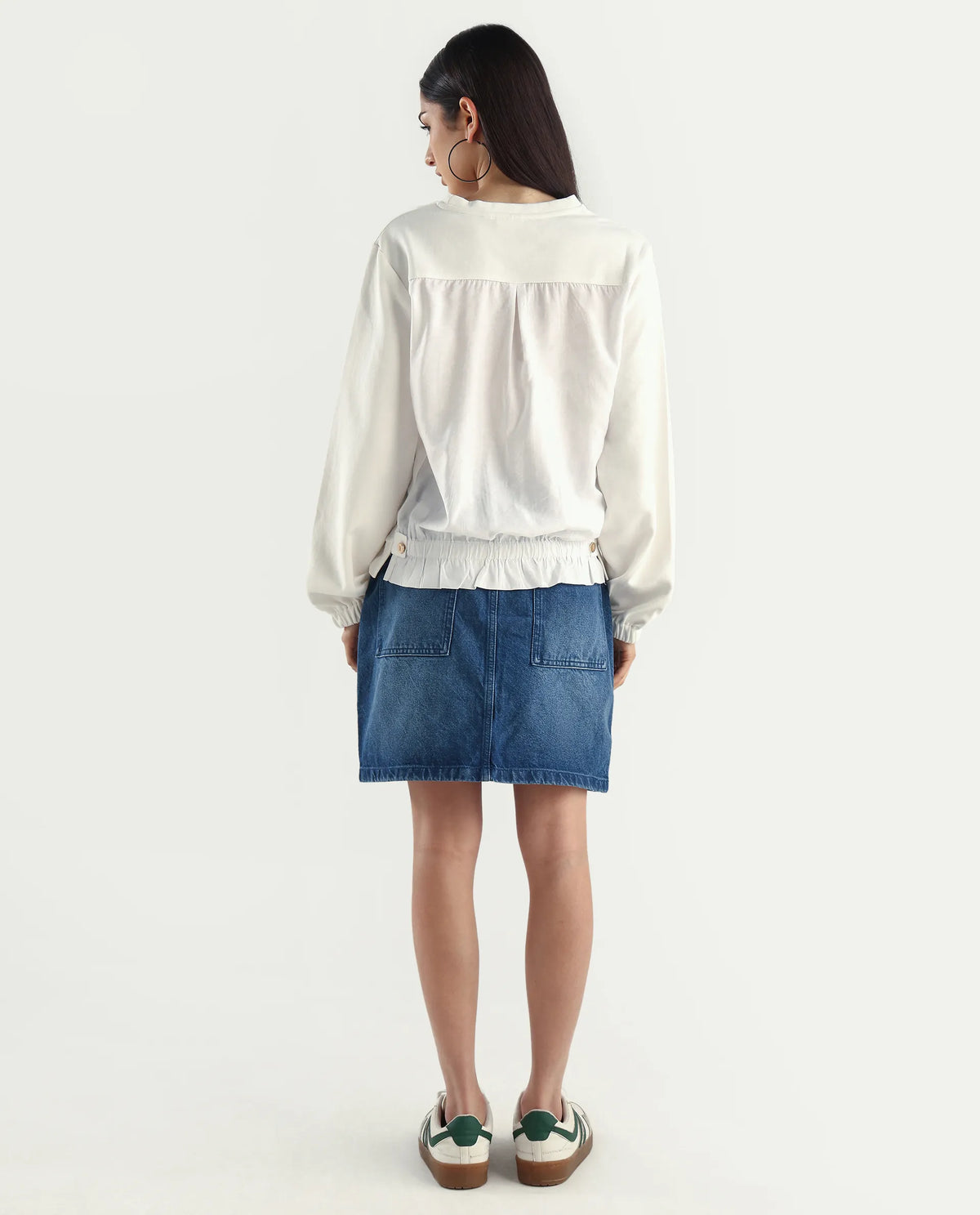Rareism Women's Misky Blue Cotton Plain Mini Straight Fit Skirt