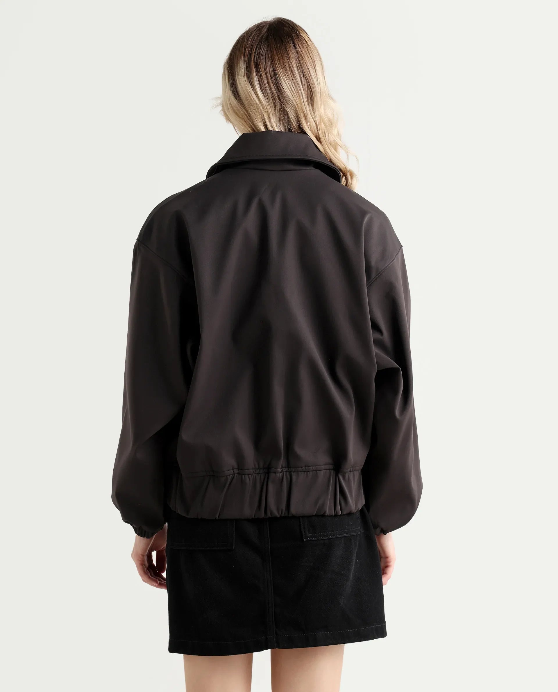 Rareism Women's Nacam Dark Grey Polyester Collared Neck Relaxed Plain Jacket