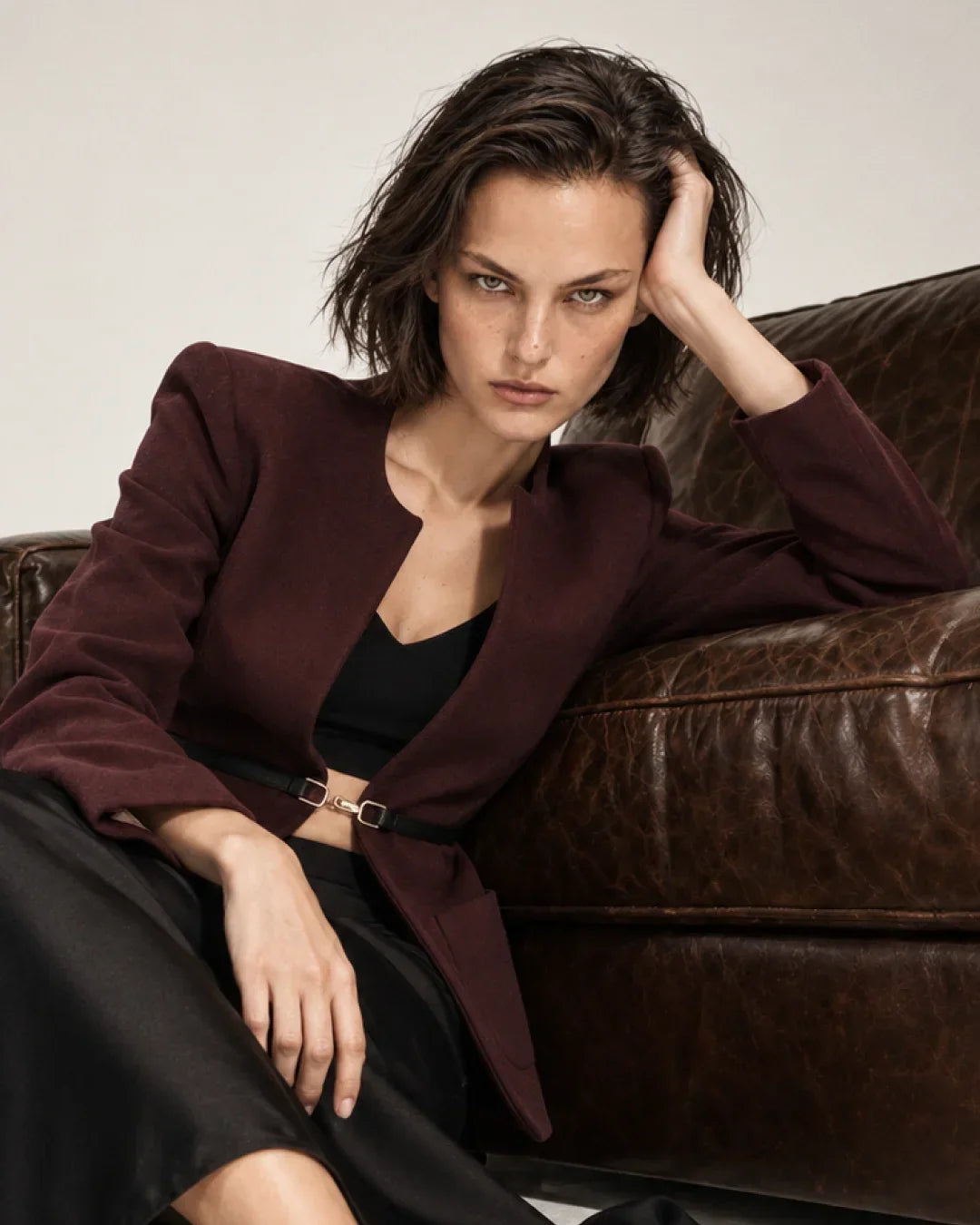 Rareism Women's Nexmaraw26 Dark Maroon Polyester Crew Neck Regular Plain Jacket