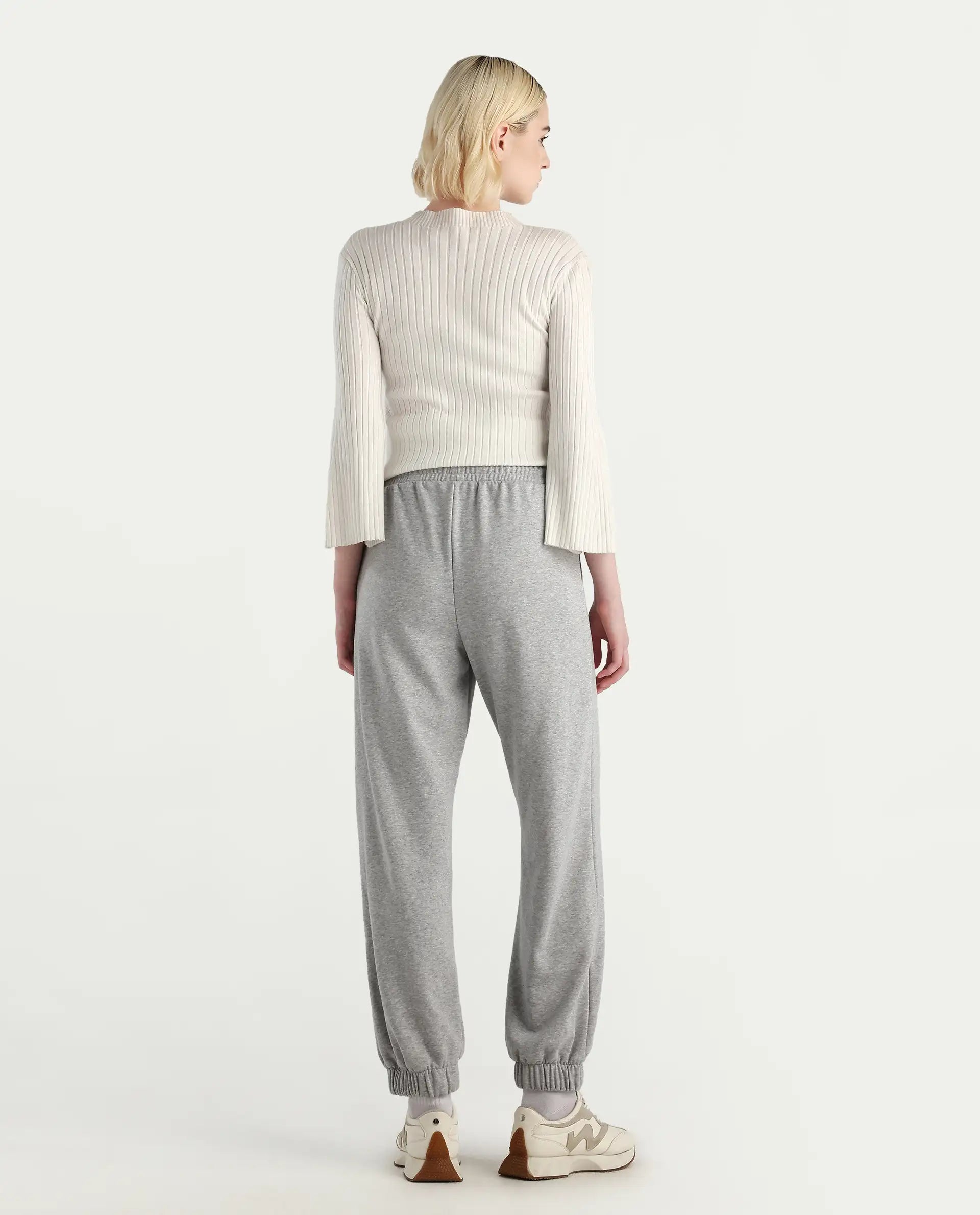 Rareism Women's Nitel Grey Melange Cotton Jogger Fit Track Pant