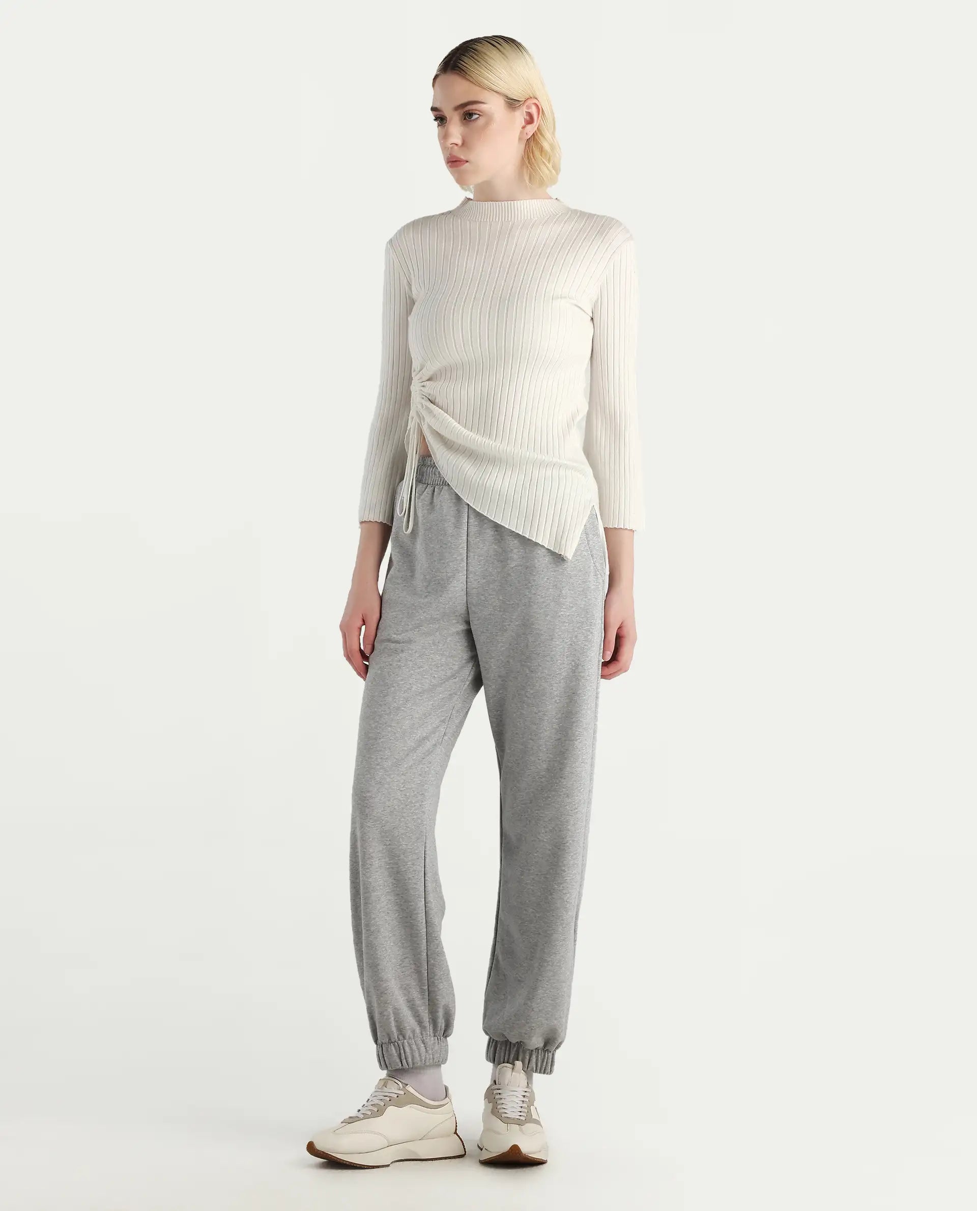 Rareism Women's Nitel Grey Melange Cotton Jogger Fit Track Pant