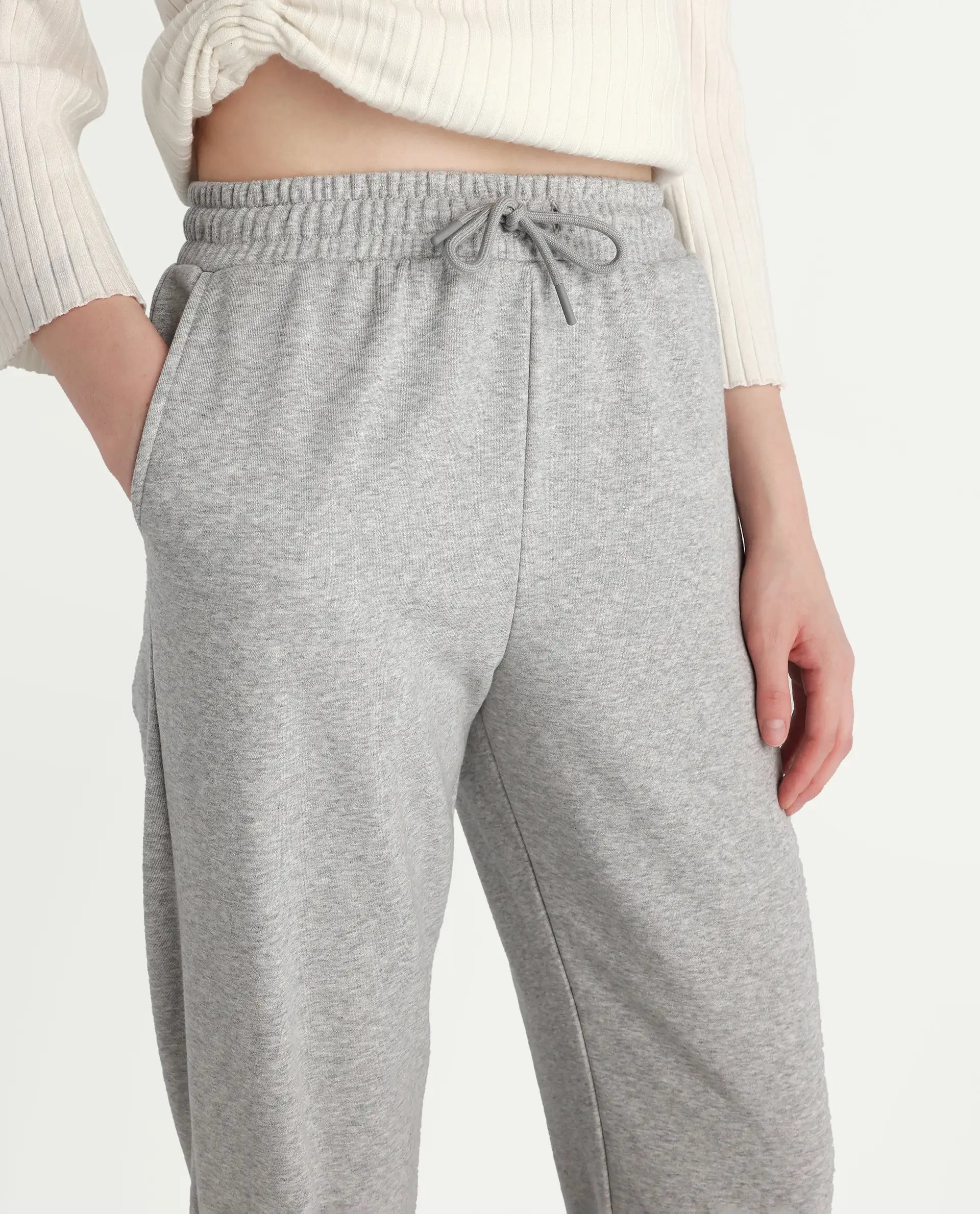 Rareism Women's Nitel Grey Melange Cotton Jogger Fit Track Pant