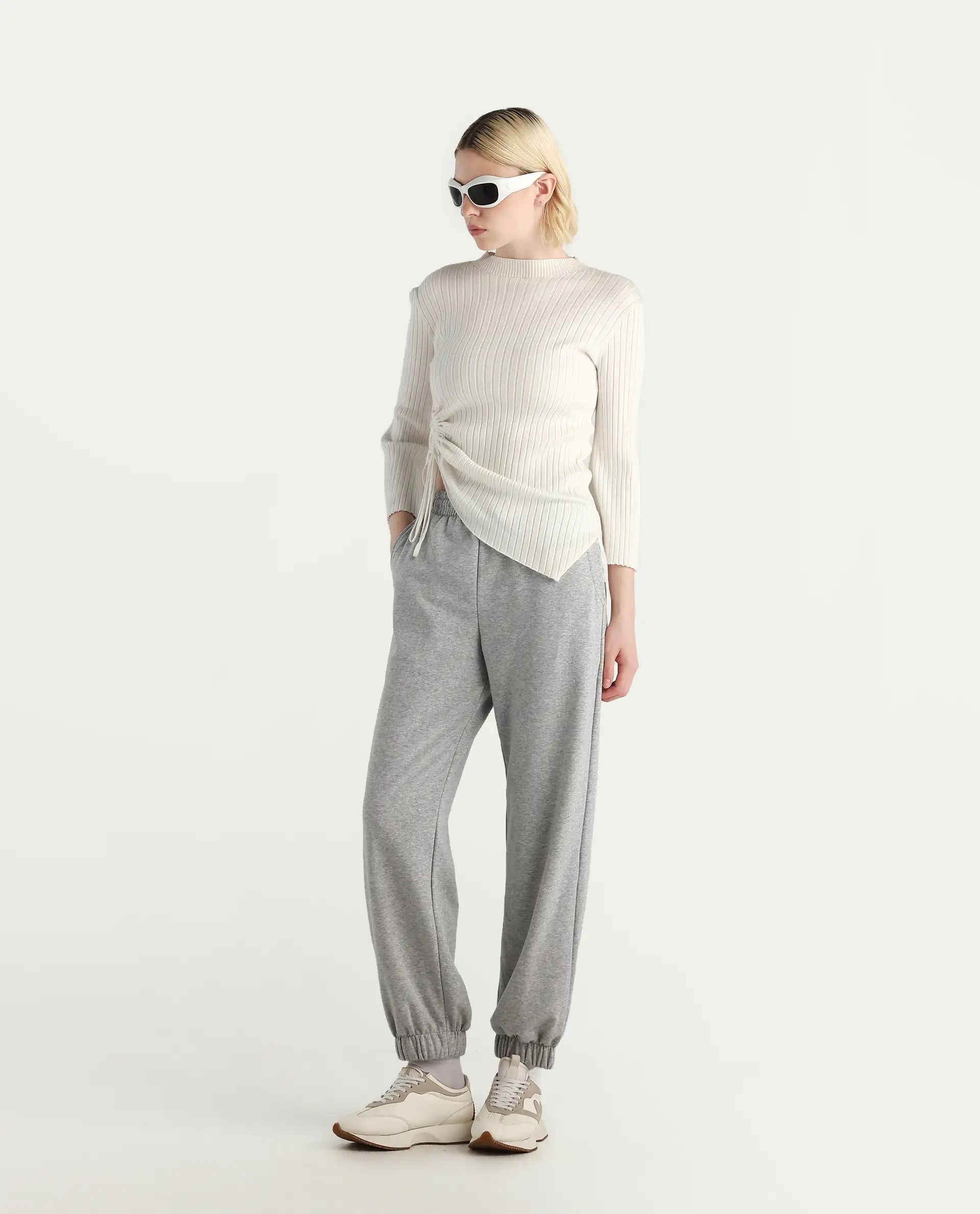 Rareism Women's Nitel Grey Melange Cotton Jogger Fit Track Pant