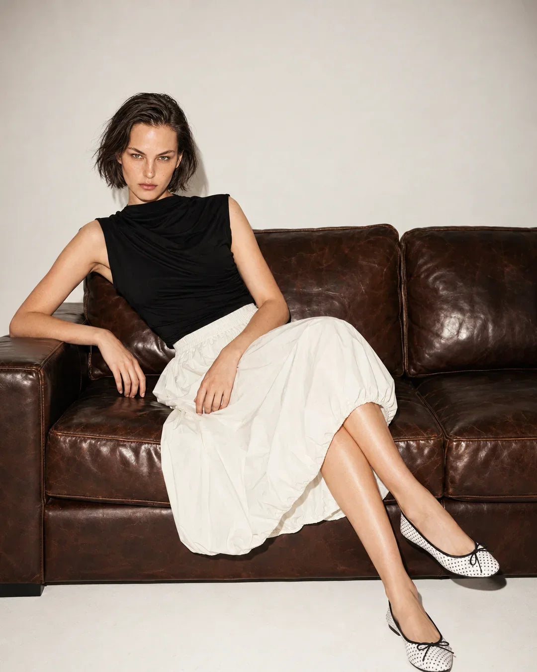 Rareism Women Onjara Primary Off White Cotton Blend Plain Balloon Skirt