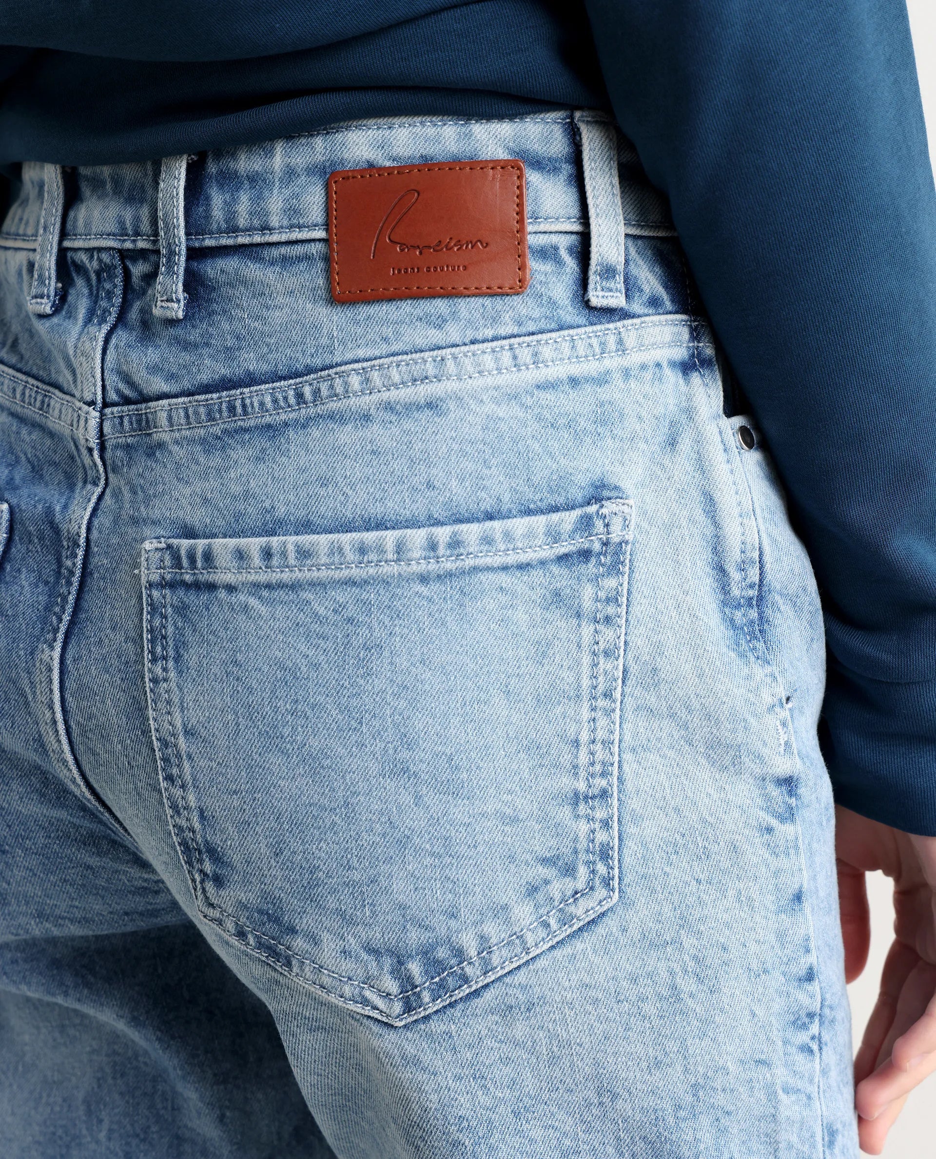 Rareism Women's Osseo Pastel Blue Cotton Blend Plain Ankle Length Smart Straight Fit Jeans