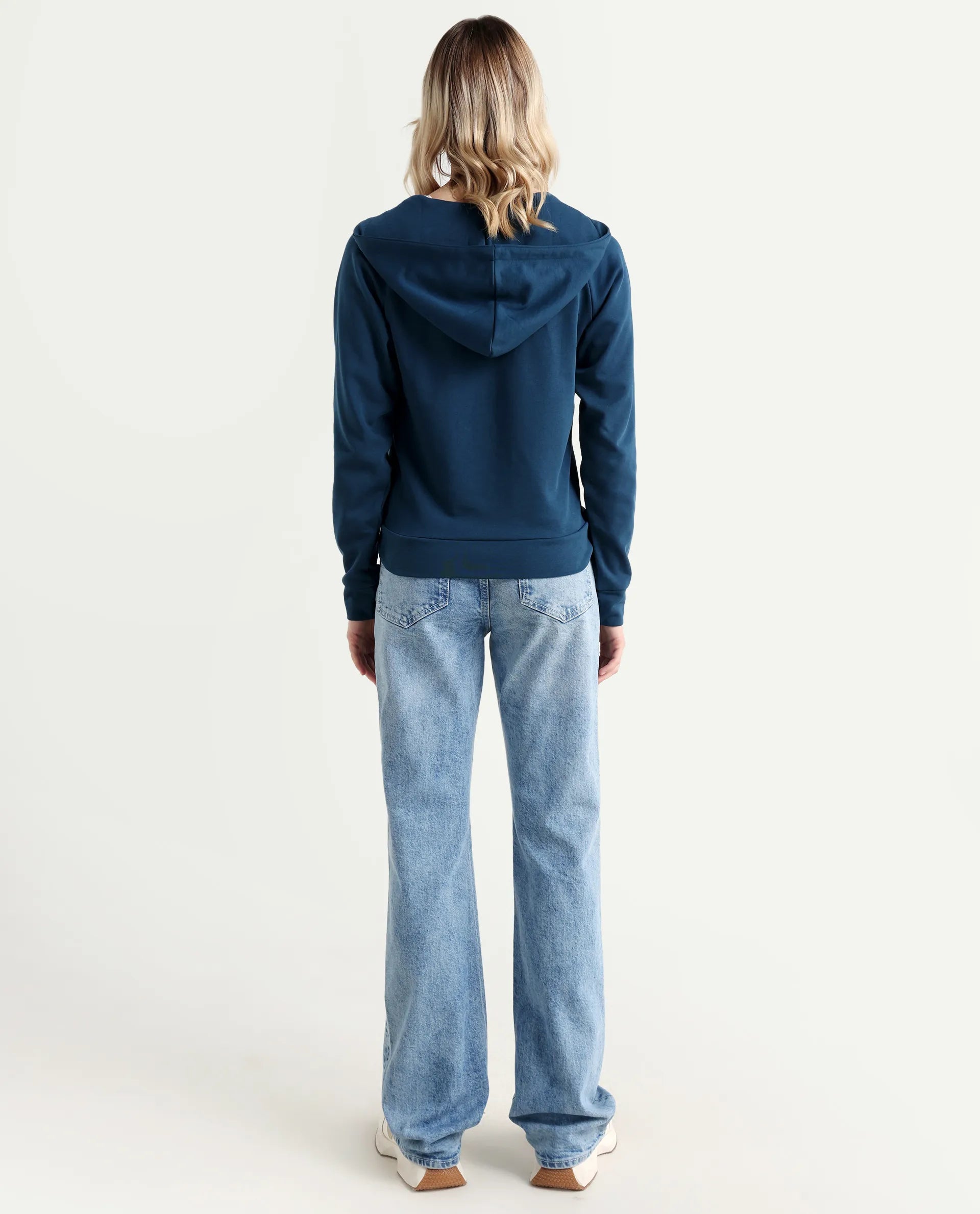 Rareism Women's Osseo Pastel Blue Cotton Blend Plain Ankle Length Smart Straight Fit Jeans